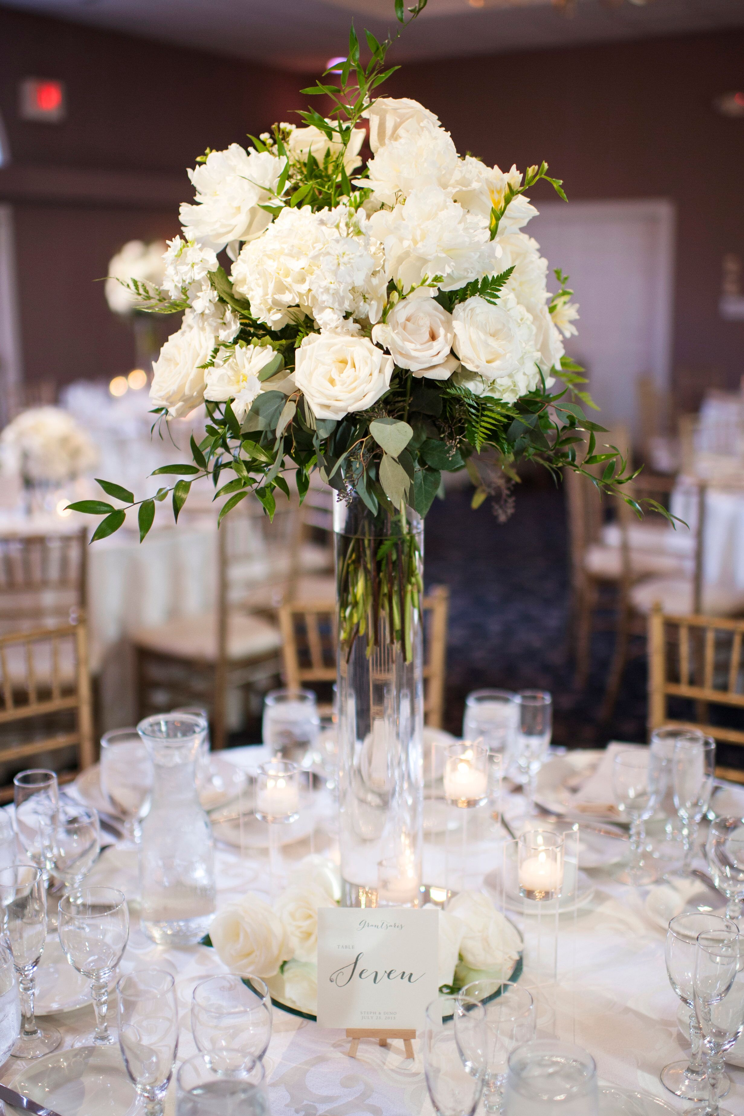 Traditional Ivory Rose, Peony and Eucalyptus Centerpieces