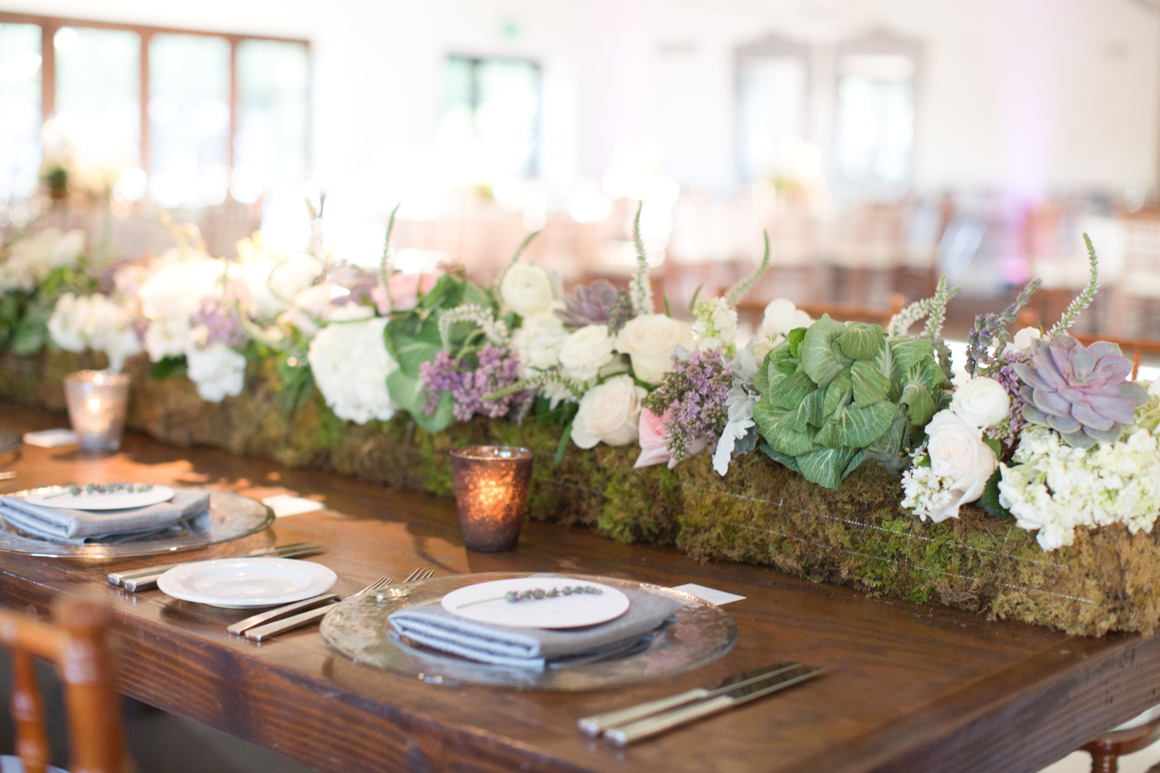 Moss, Succulent and Rose Centerpieces