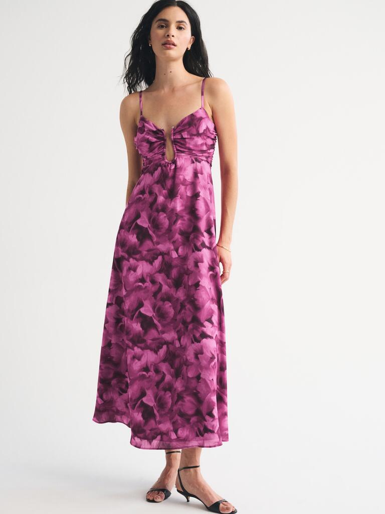maxi dress quarter sleeve PinkBlush Olive Green Draped 3/4 Sleeve Maxi Dress