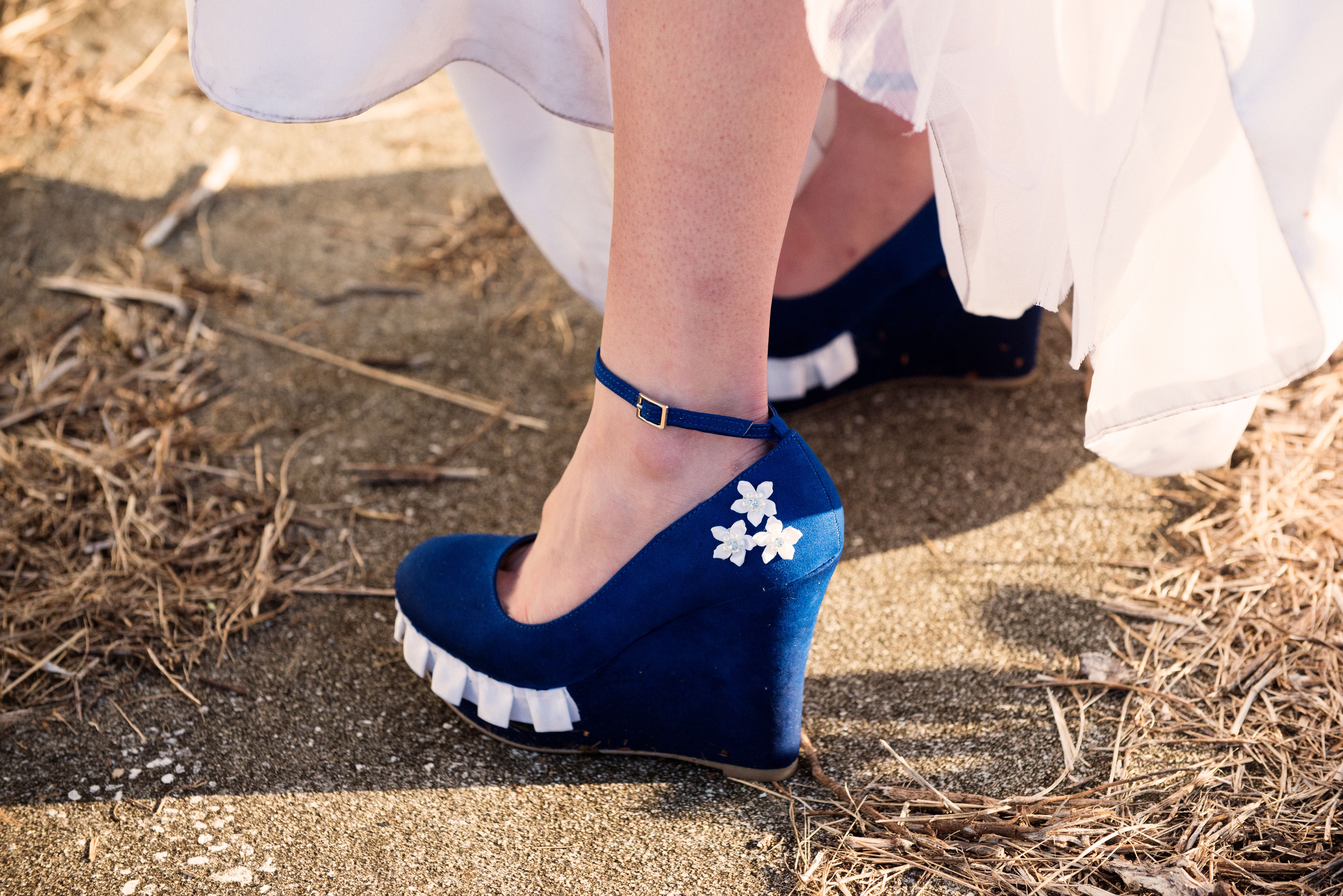 DIY Royal Blue Wedge Wedding Shoes