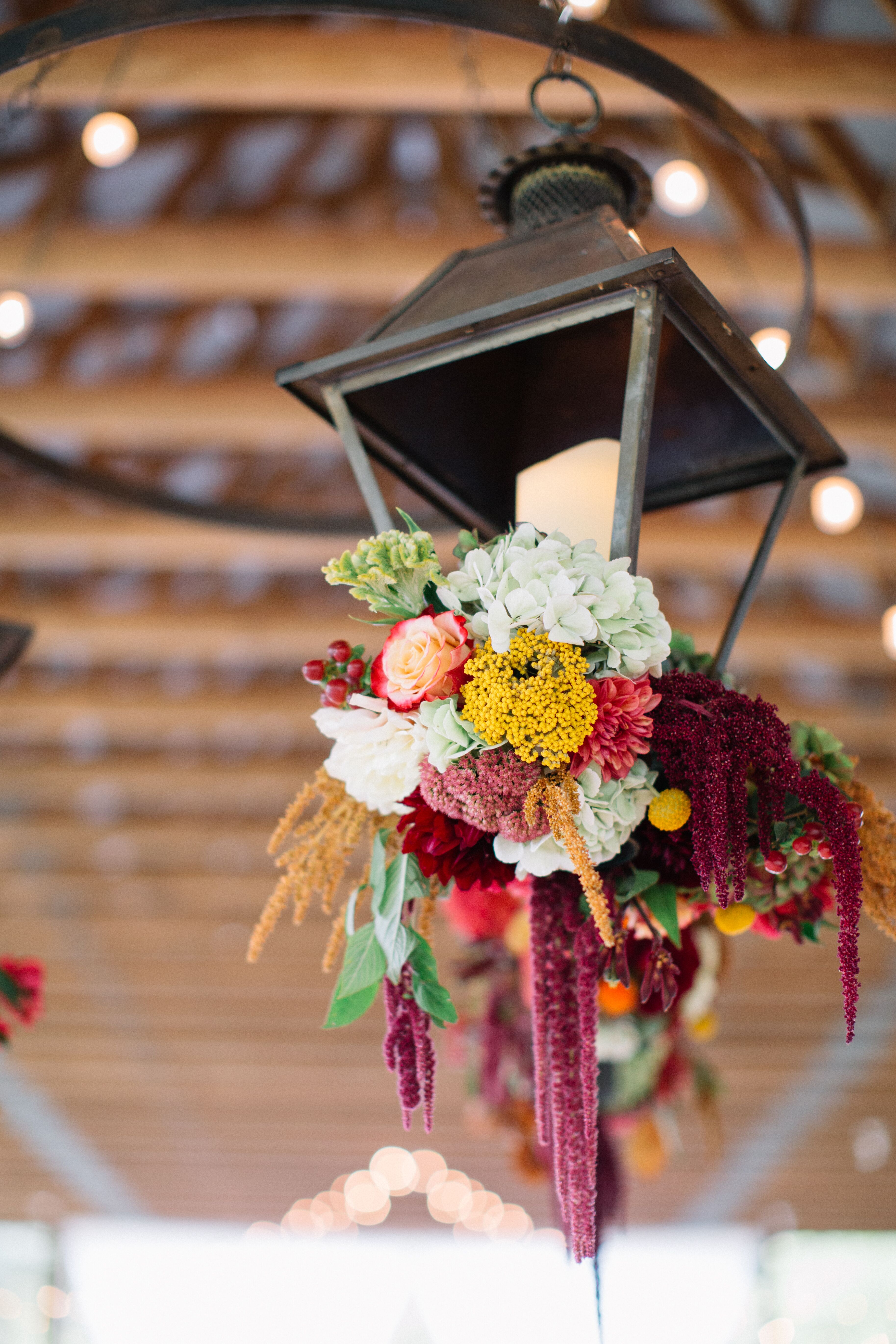 Lantern Flower Arrangement with Hanging Amaranths