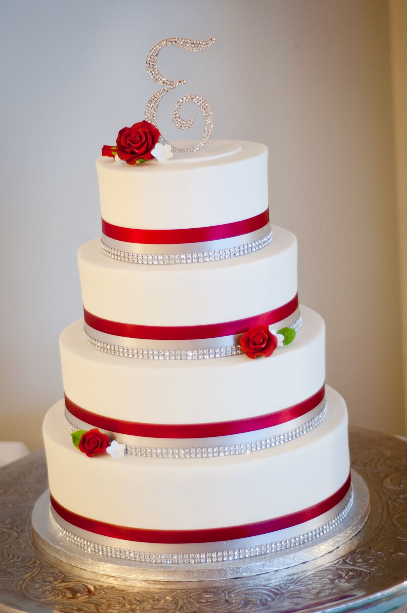 Red, Silver and White Wedding Cake