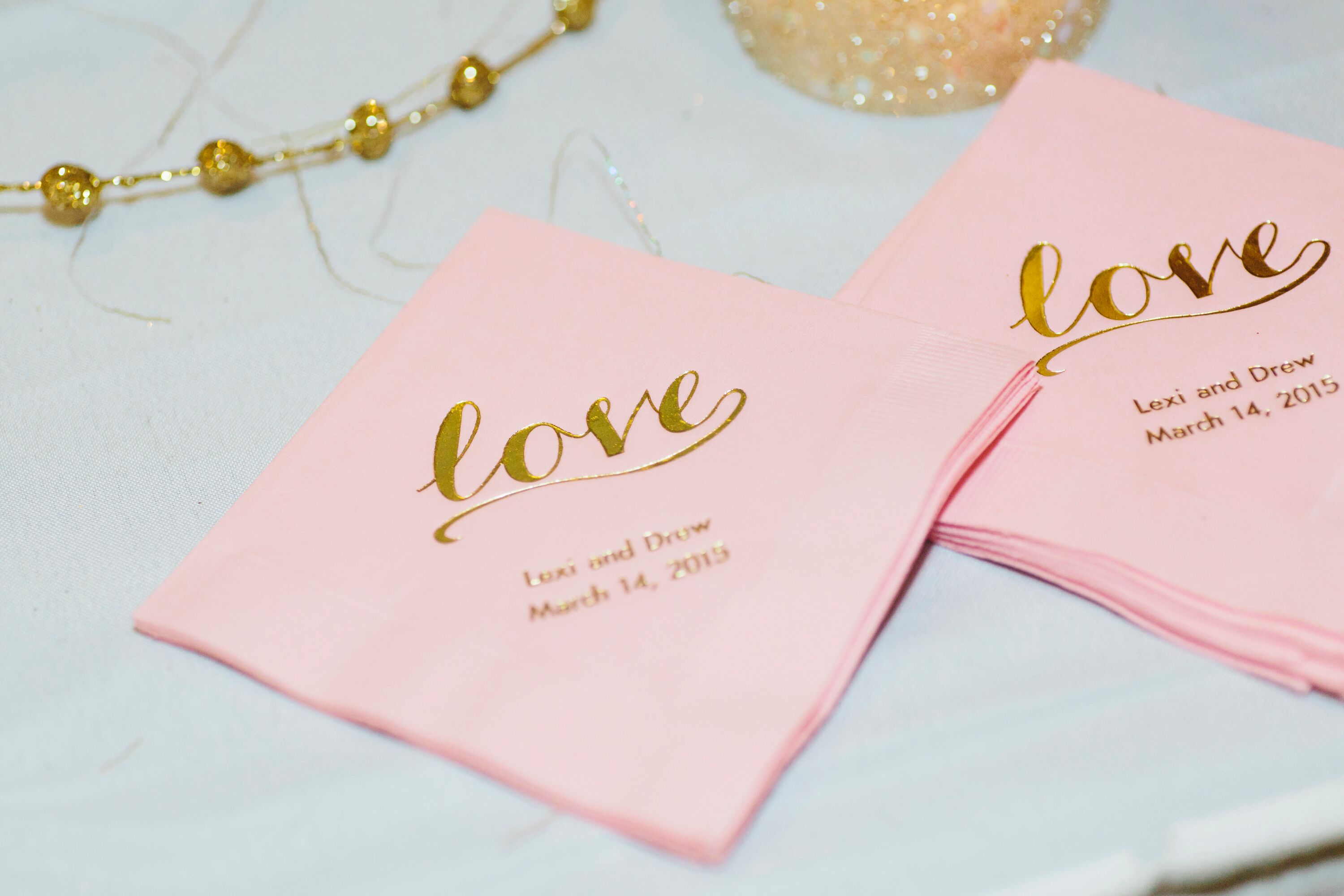 Pink and Gold Monogrammed Cocktail Napkins