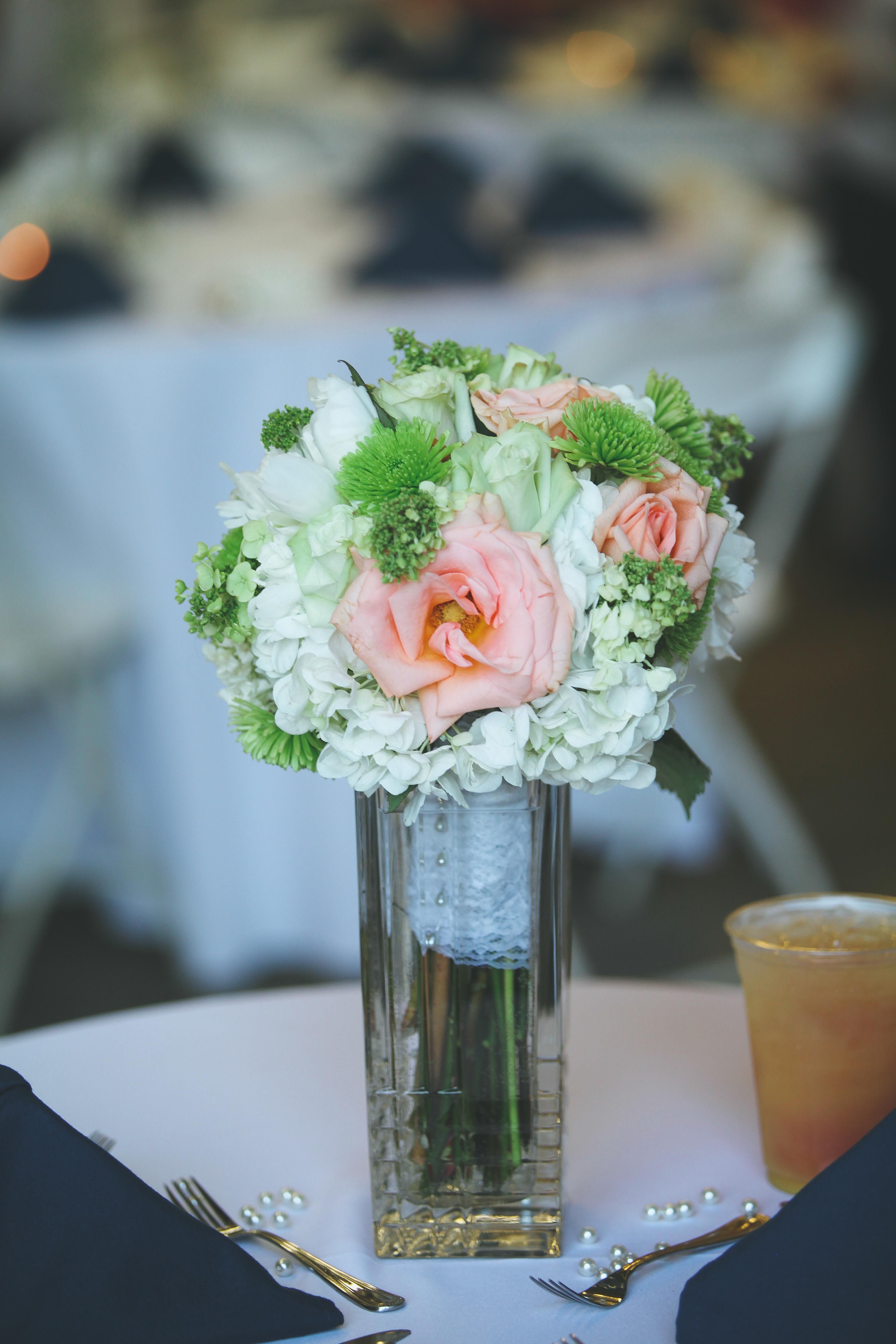 Peach Garden Rose and Hydrangea Arrangements