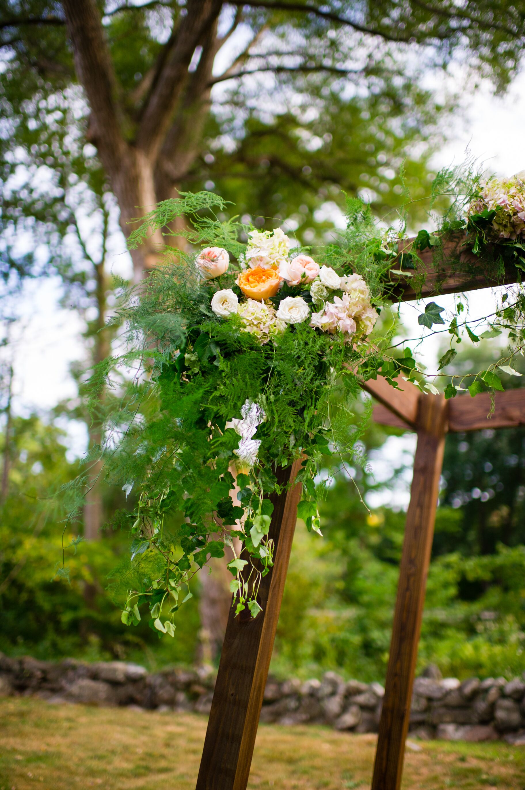 Handmade Wooden Wedding Arbor with Peach Flowers