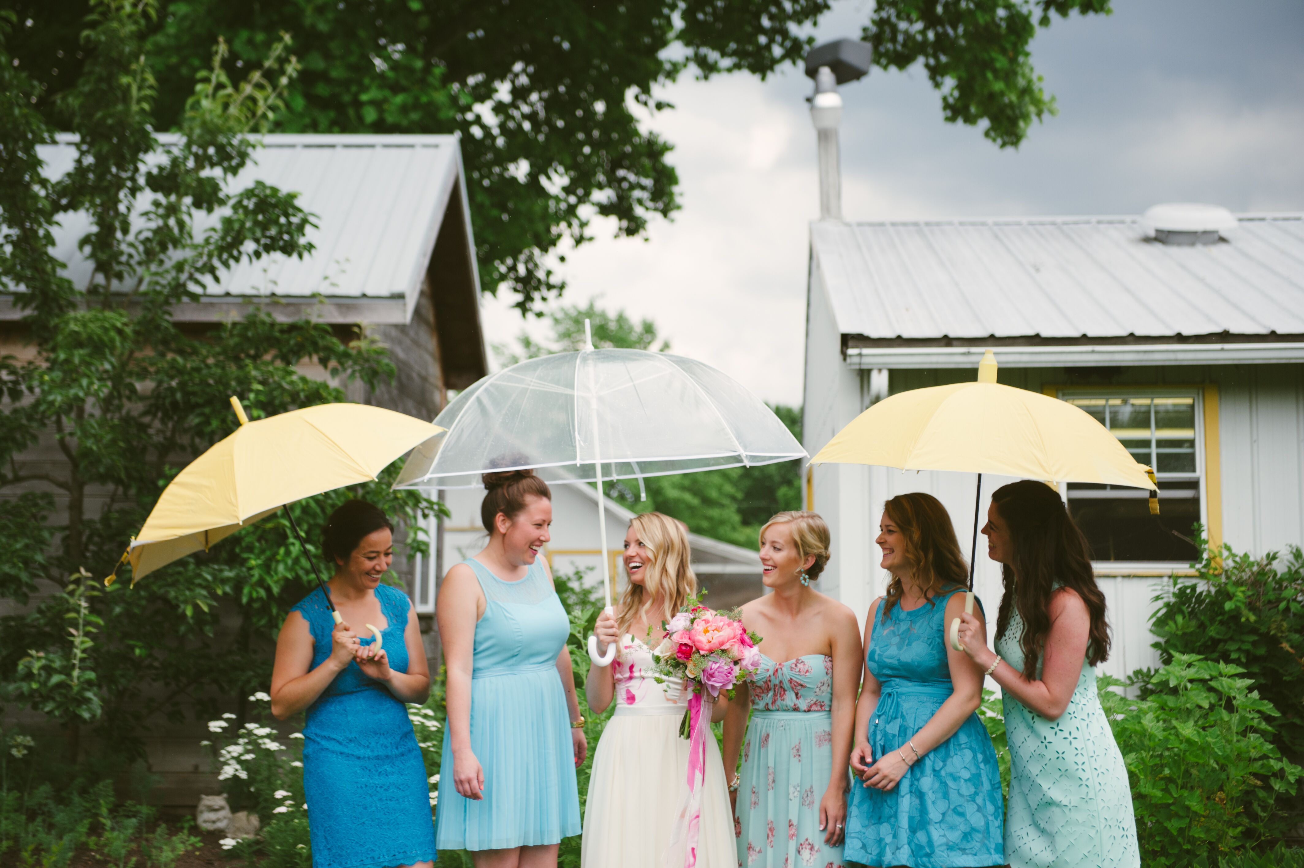 Lace and Floral Blue Bridesmaid Dresses