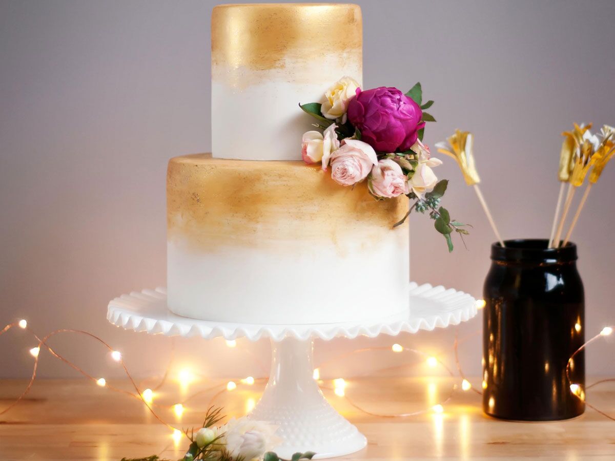5-Tier White-and-Gold Wedding Cake