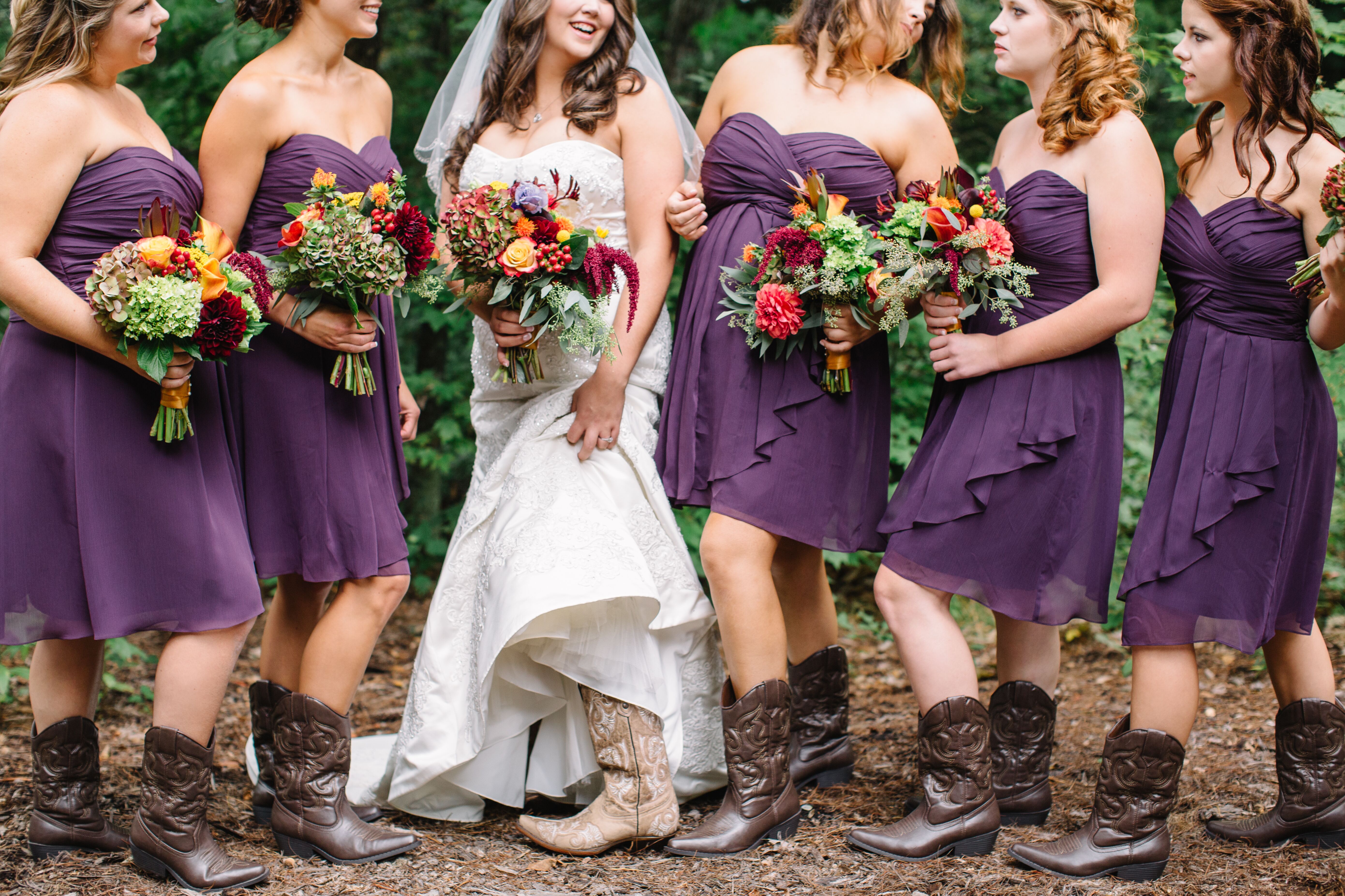 burgundy bridesmaid dresses with cowboy boots