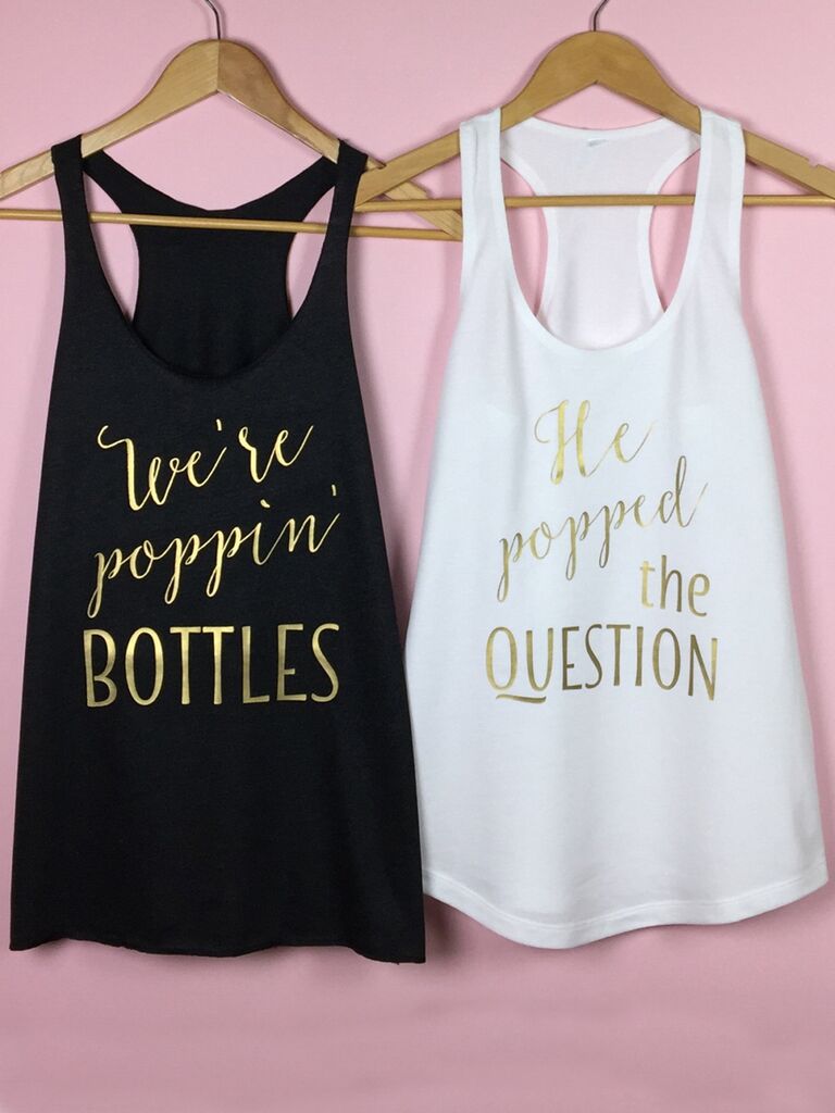 Popped the Question bachelorette party shirts
