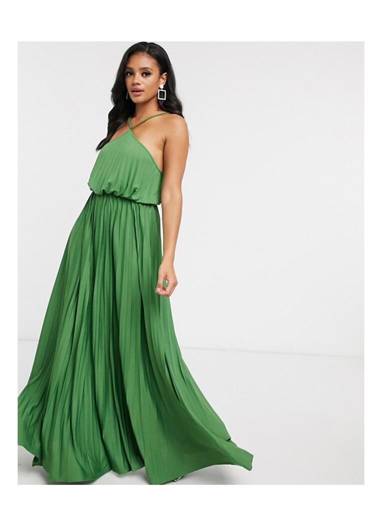 Vestido maxi con top halter plisado verde