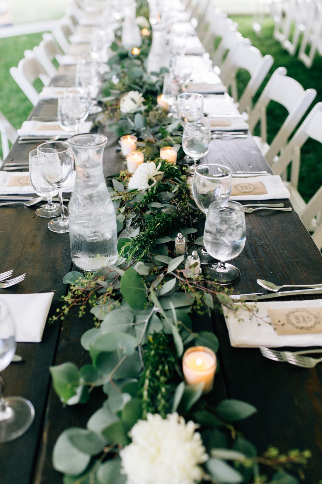 Eucalyptus and Greenery Farm Table Runner with Candles