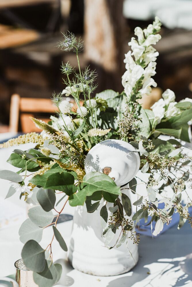 Seasonal Green and White Centerpieces