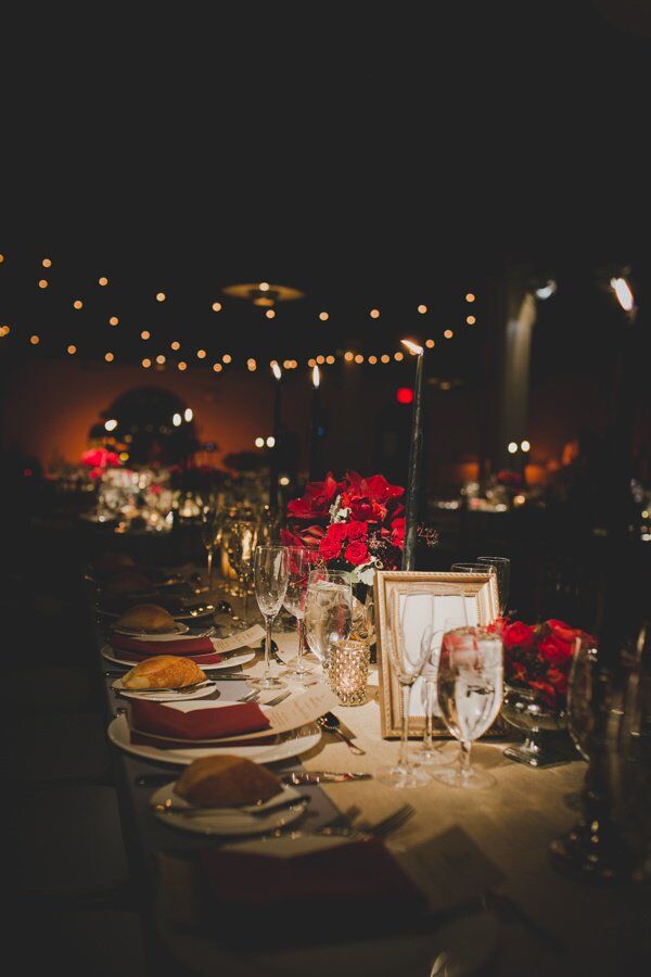 Elegant Red And Gold Reception Decor