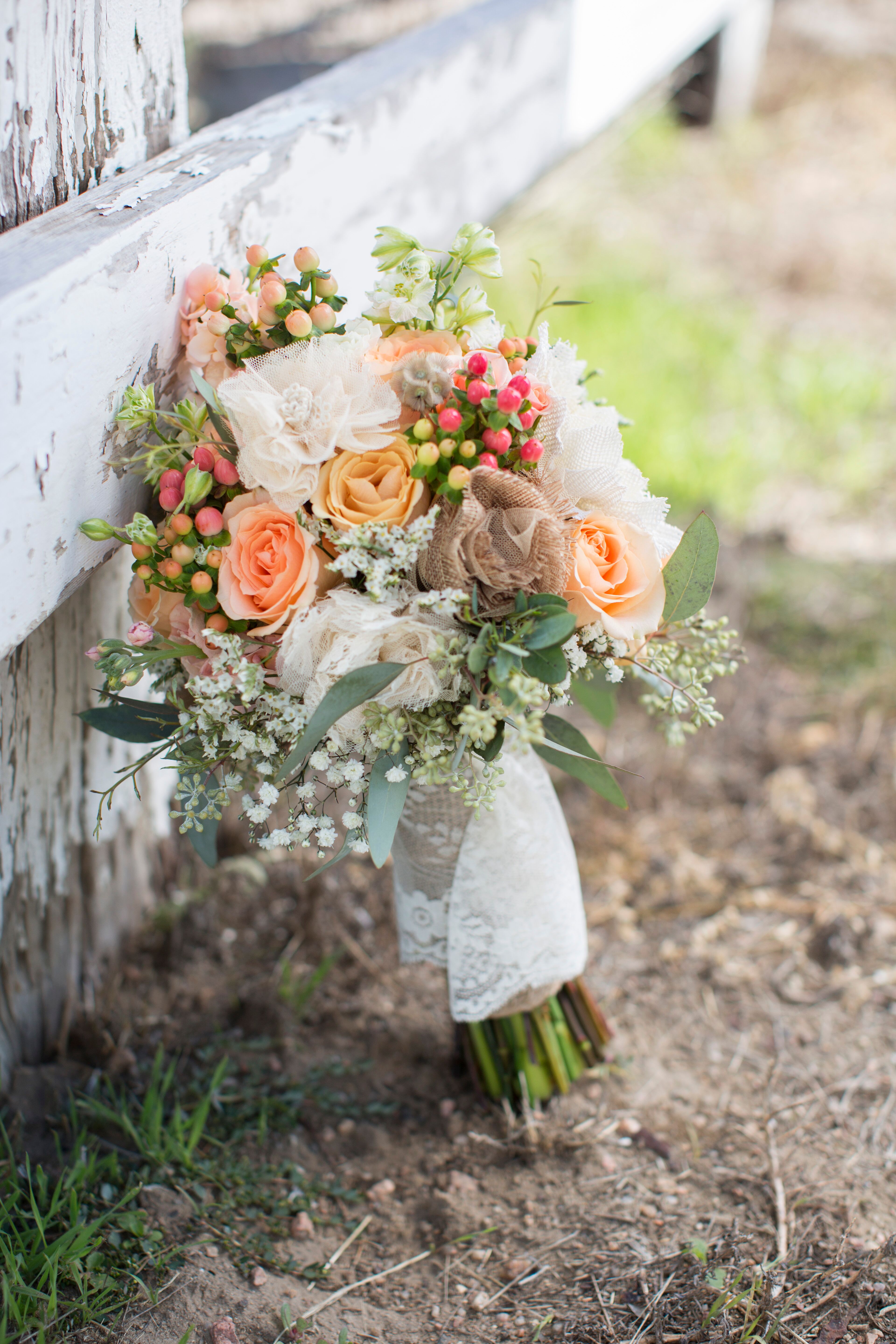 Rustic Rose Bouquet With Lace and Burlap