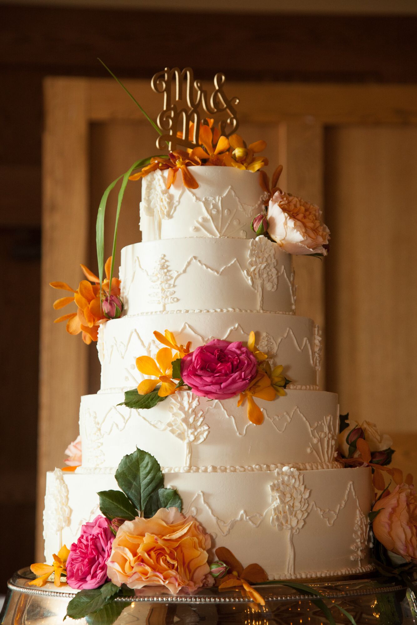 Five-Tier Mountain-Themed Wedding Cake