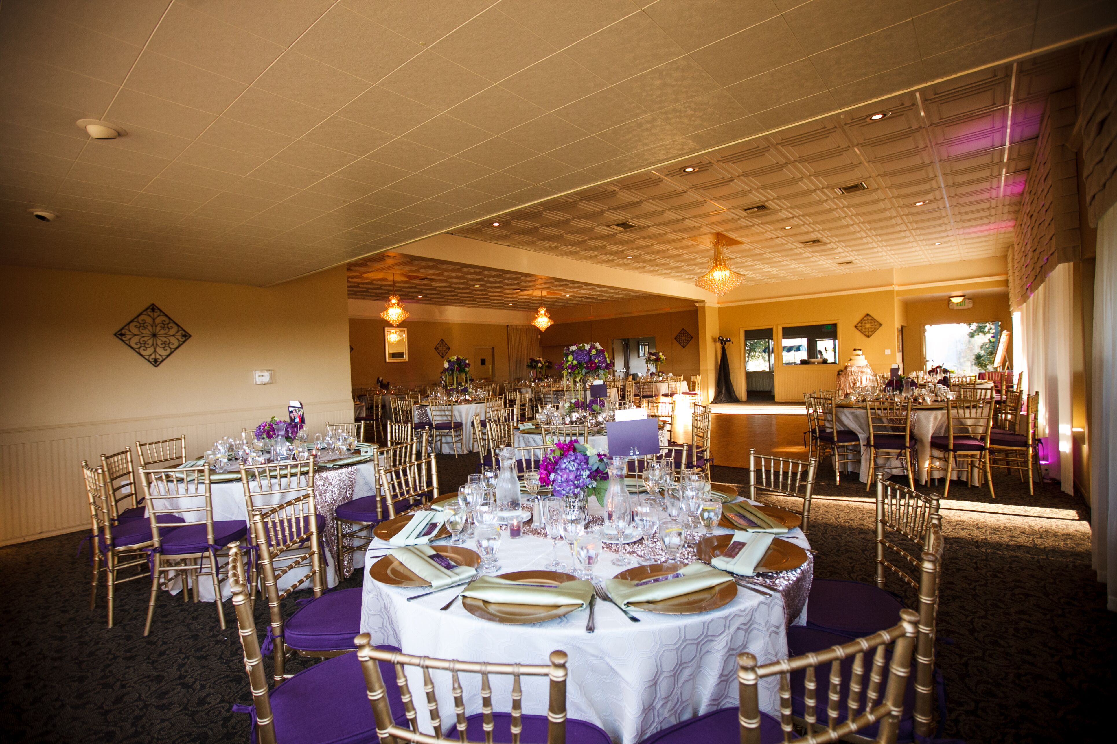 purple gold dining room