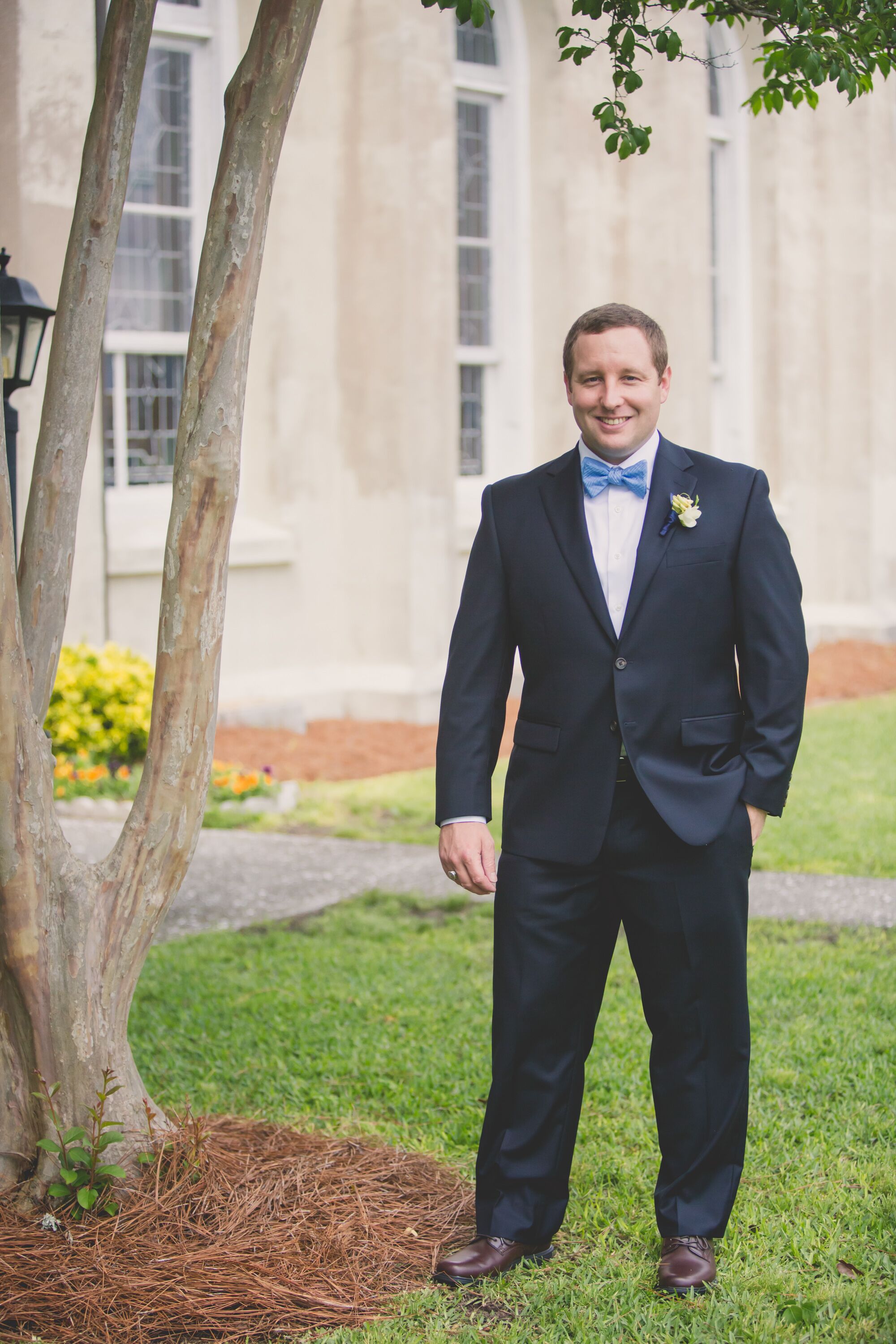 Navy blue bow tie