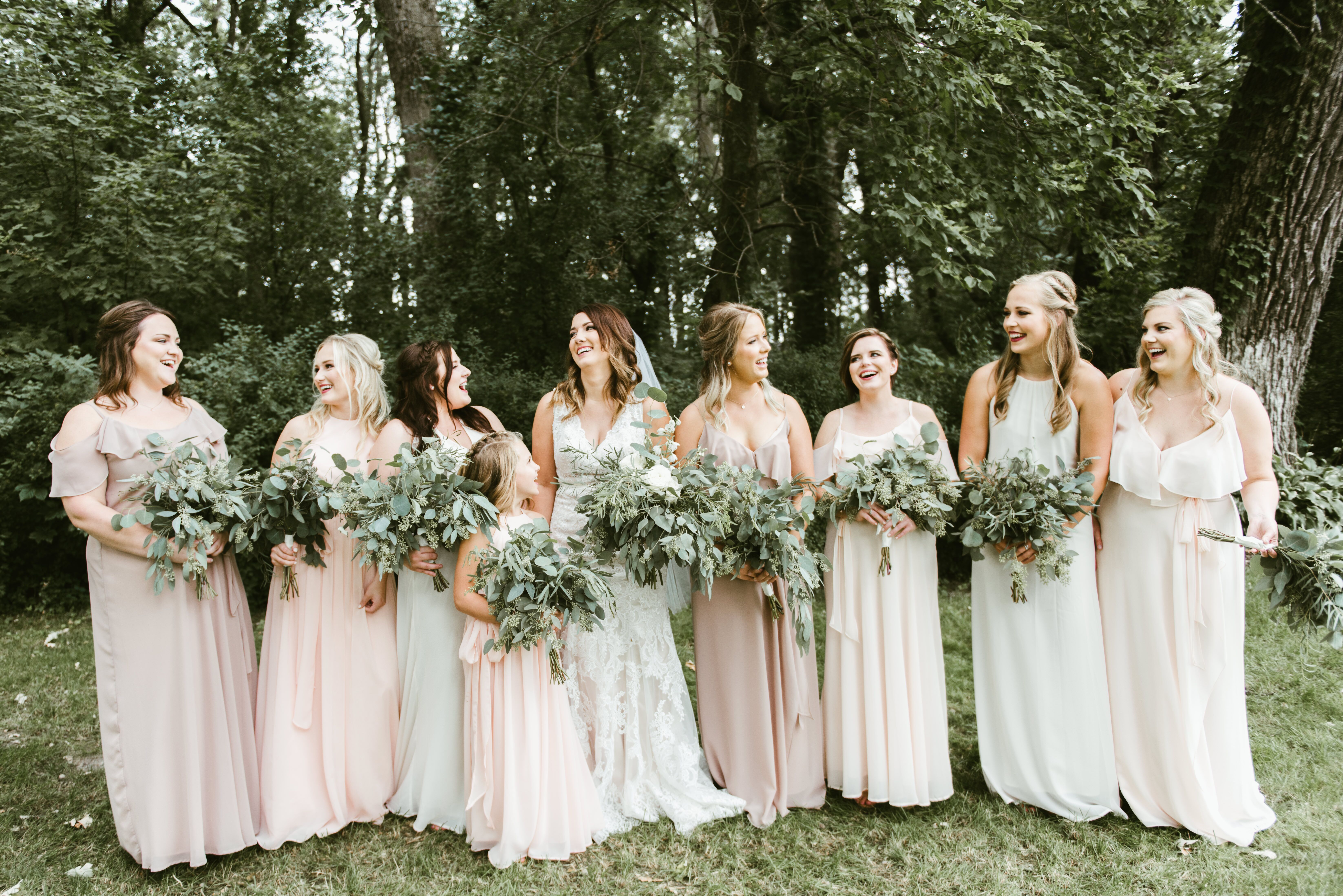 Chic Blush Bridesmaid Dresses at an Outdoor Wedding