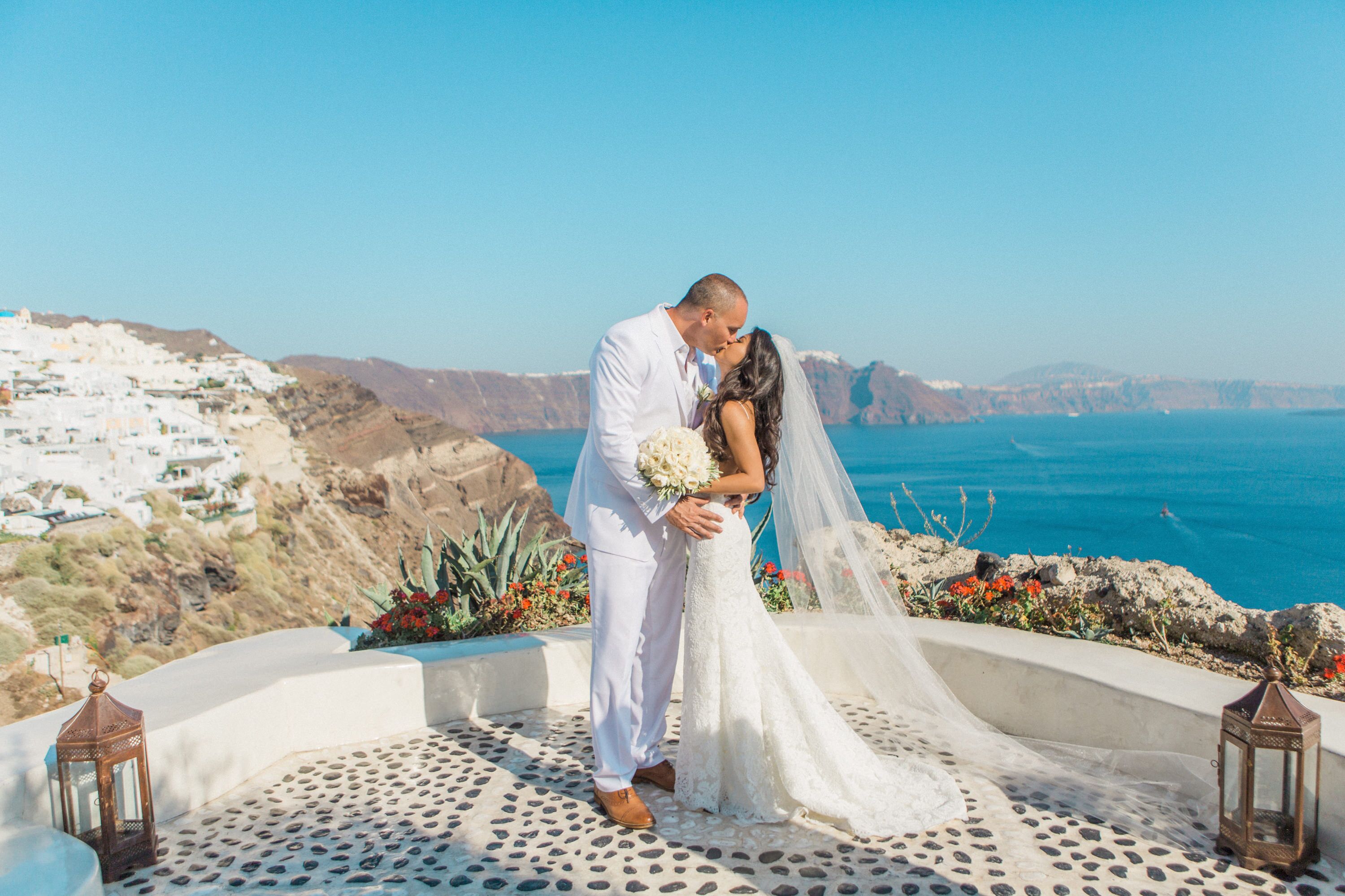 White Suit At Destination Wedding In Greece