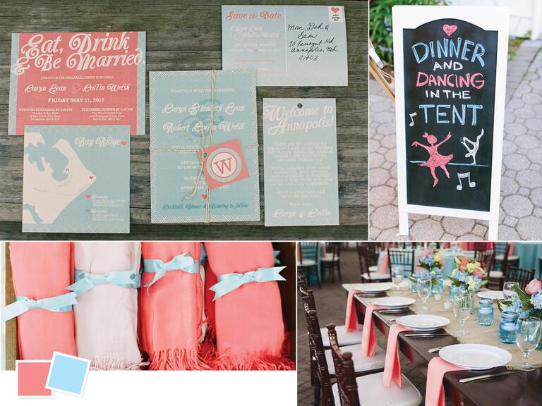 Coral and light blue beach themed wedding inspiration