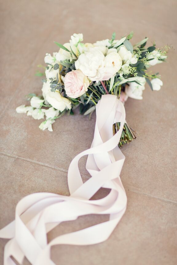 Romantic Bouquet With Long Ribbon Wrap