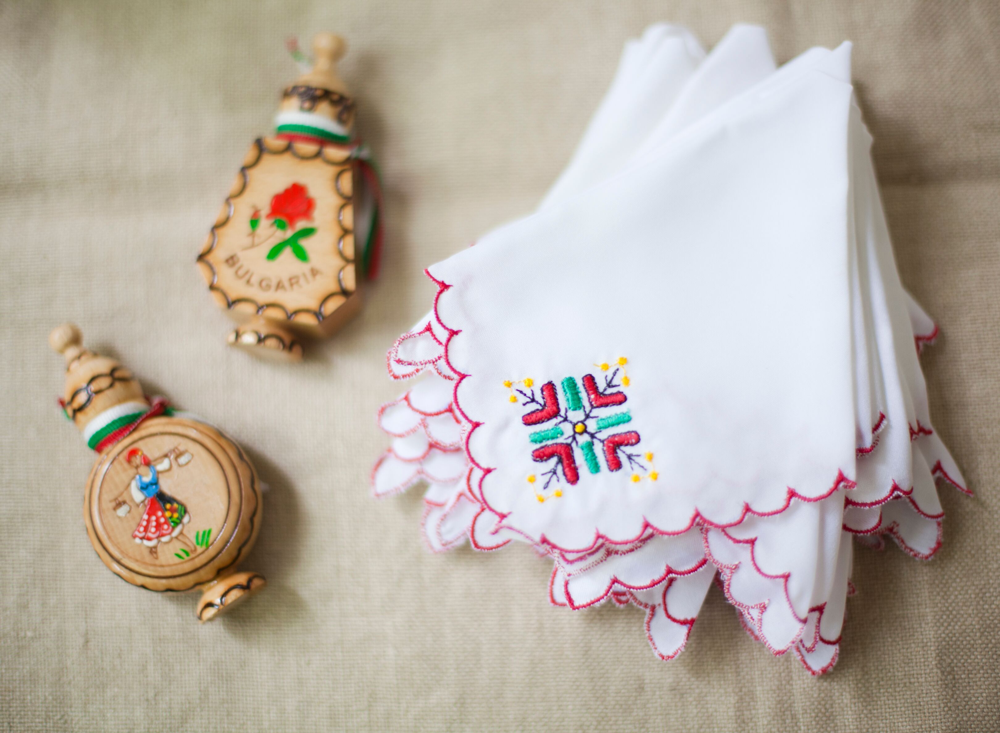 Bright Embroidered Bulgarian Handkerchiefs