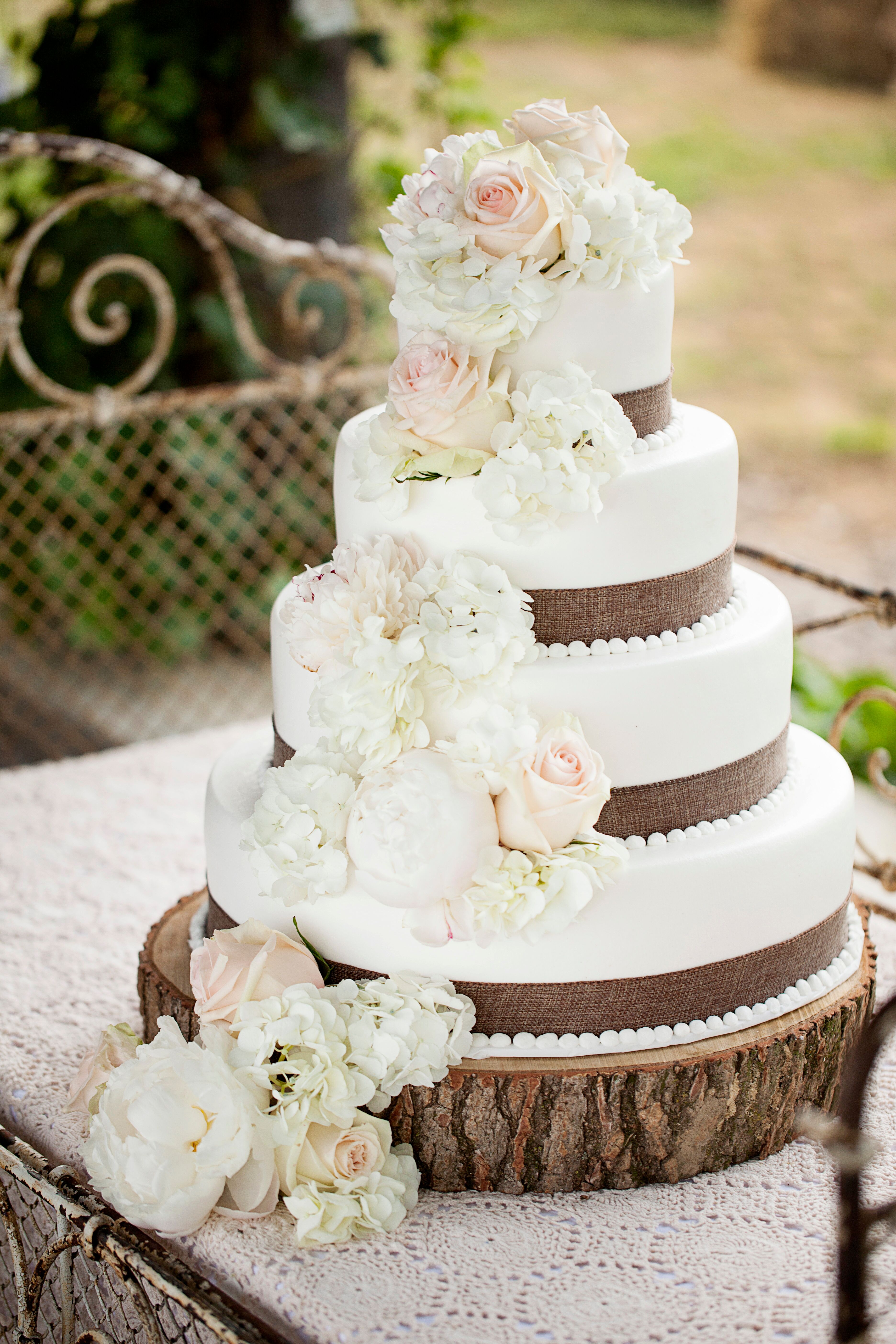 Round Wedding Cake With Cascading Hydrangeas 