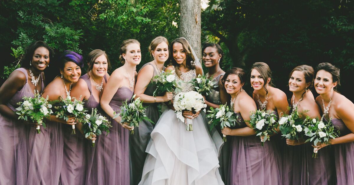 bridal party with different dresses