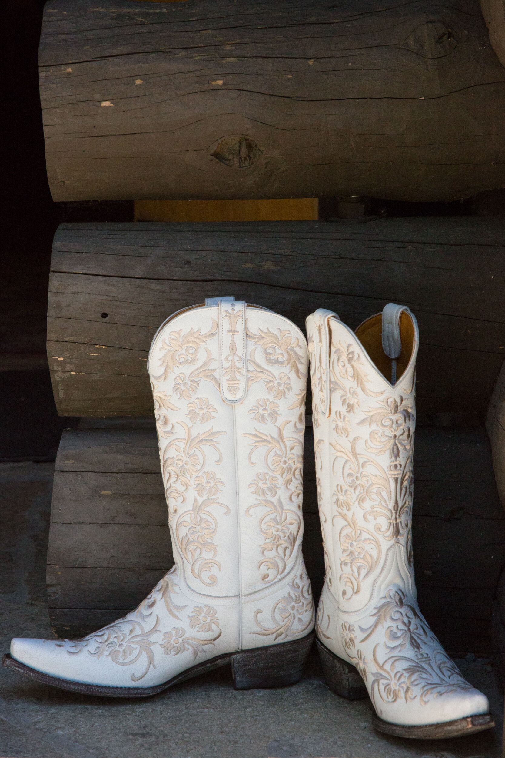 White bridal store cowboy boots