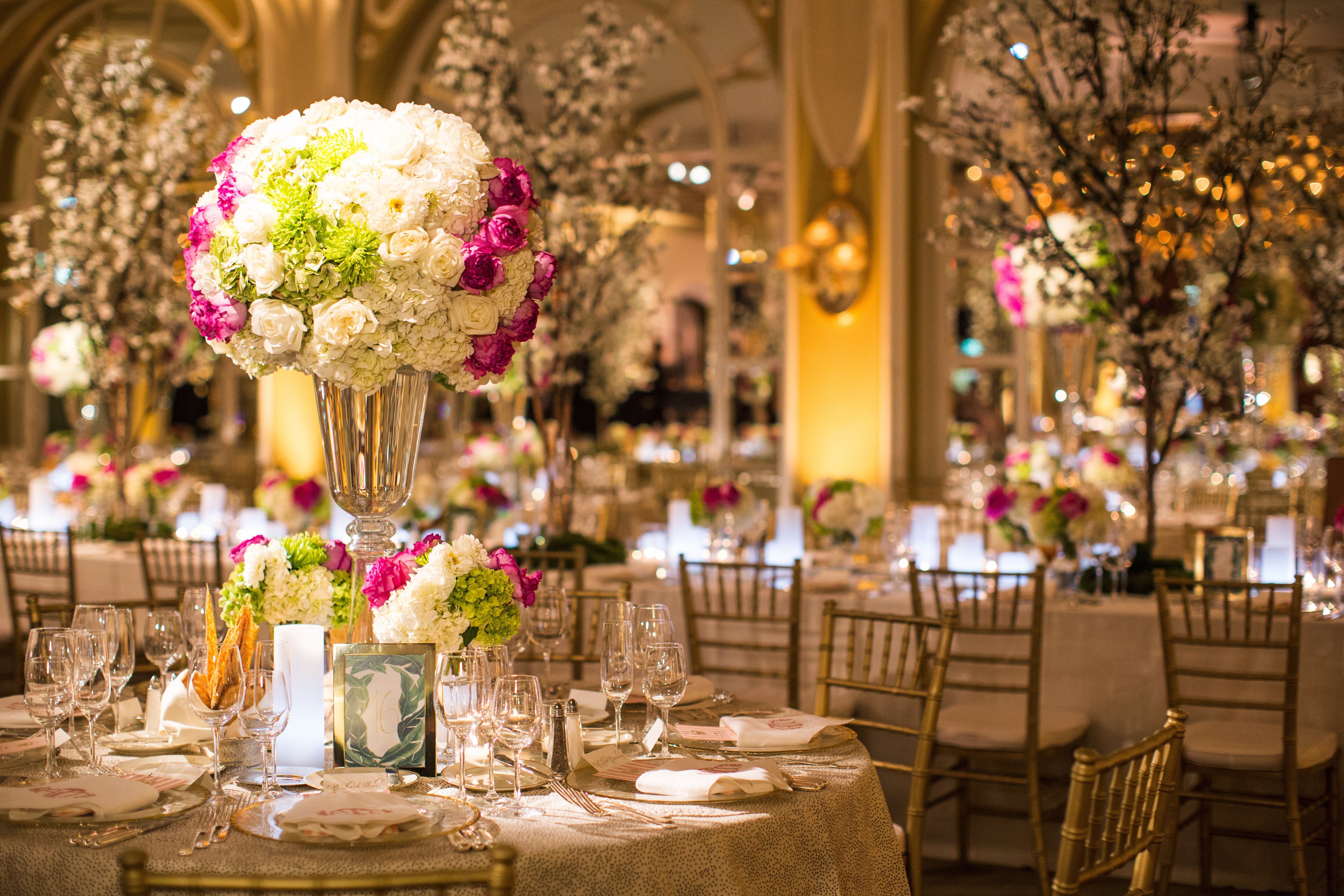 Tall Pink, Green and White Centerpieces