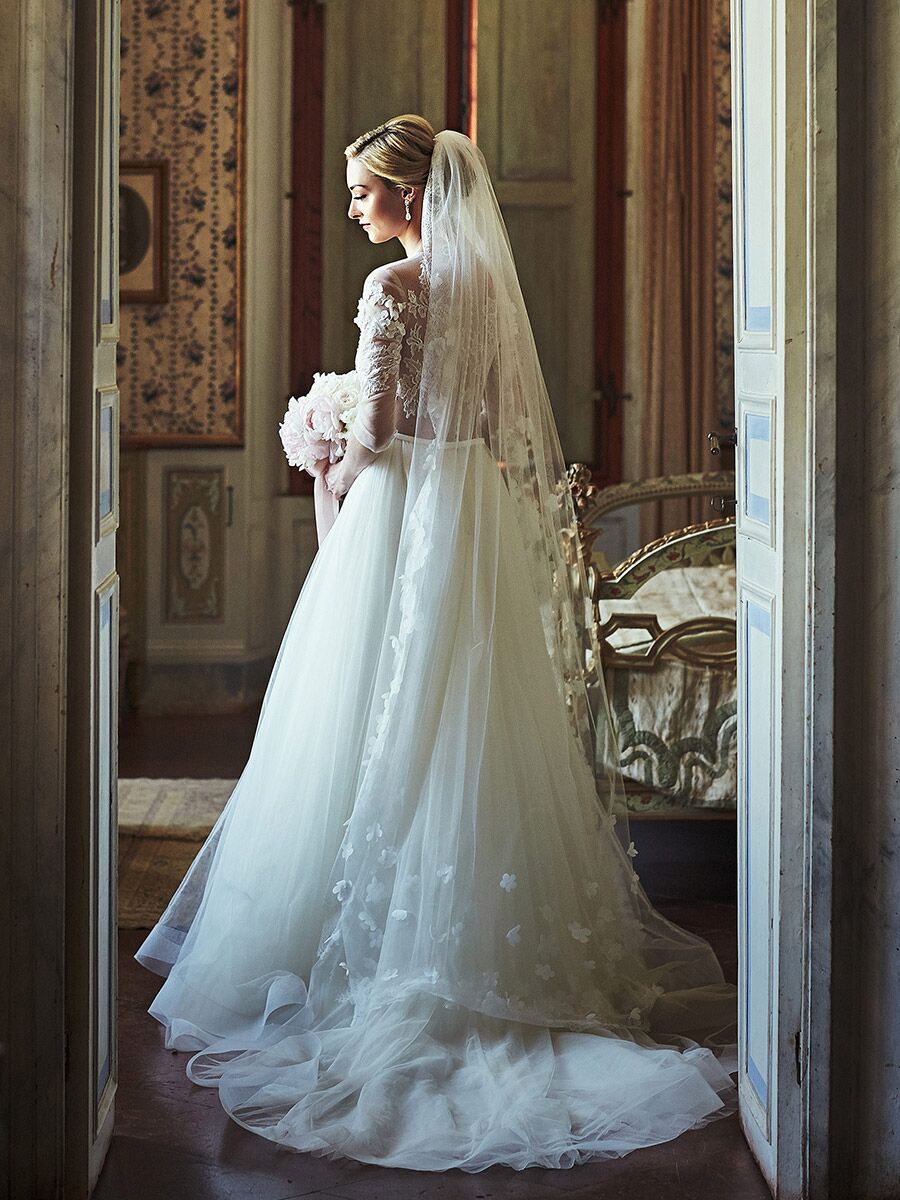 wedding gown and veil