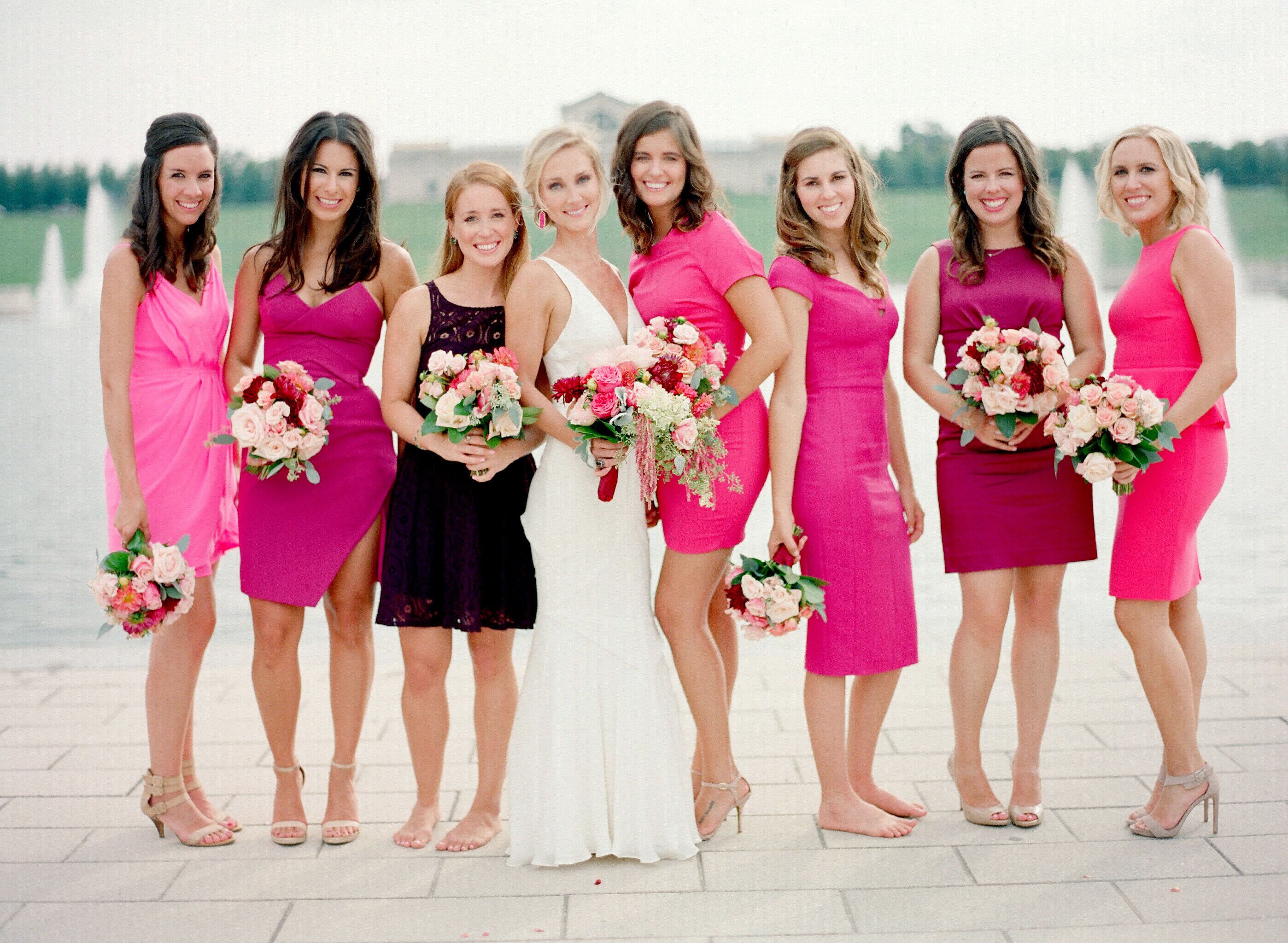 hot pink dresses for bridesmaid