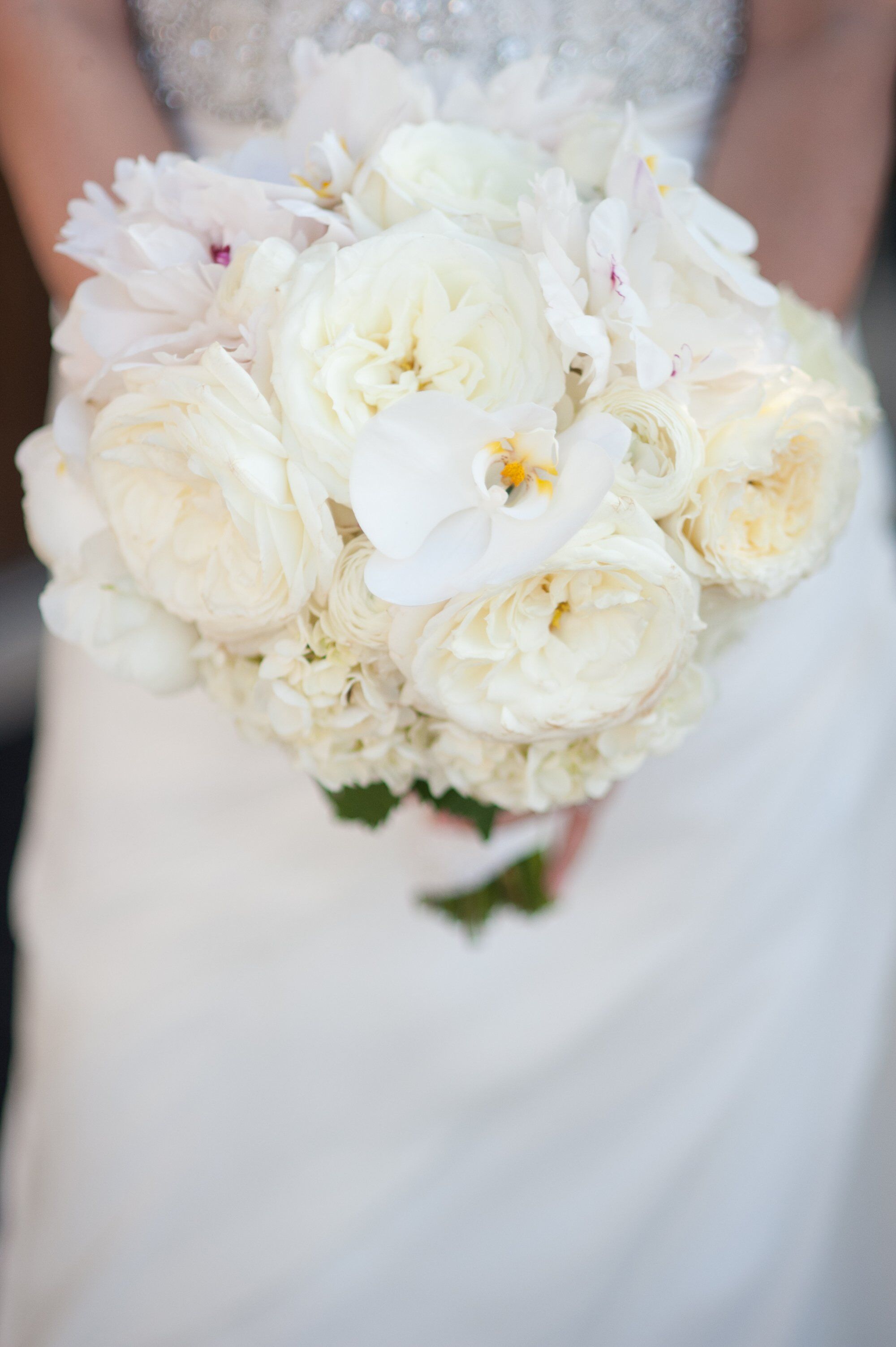 White Orchid and Garden Rose Bridal Bouquet