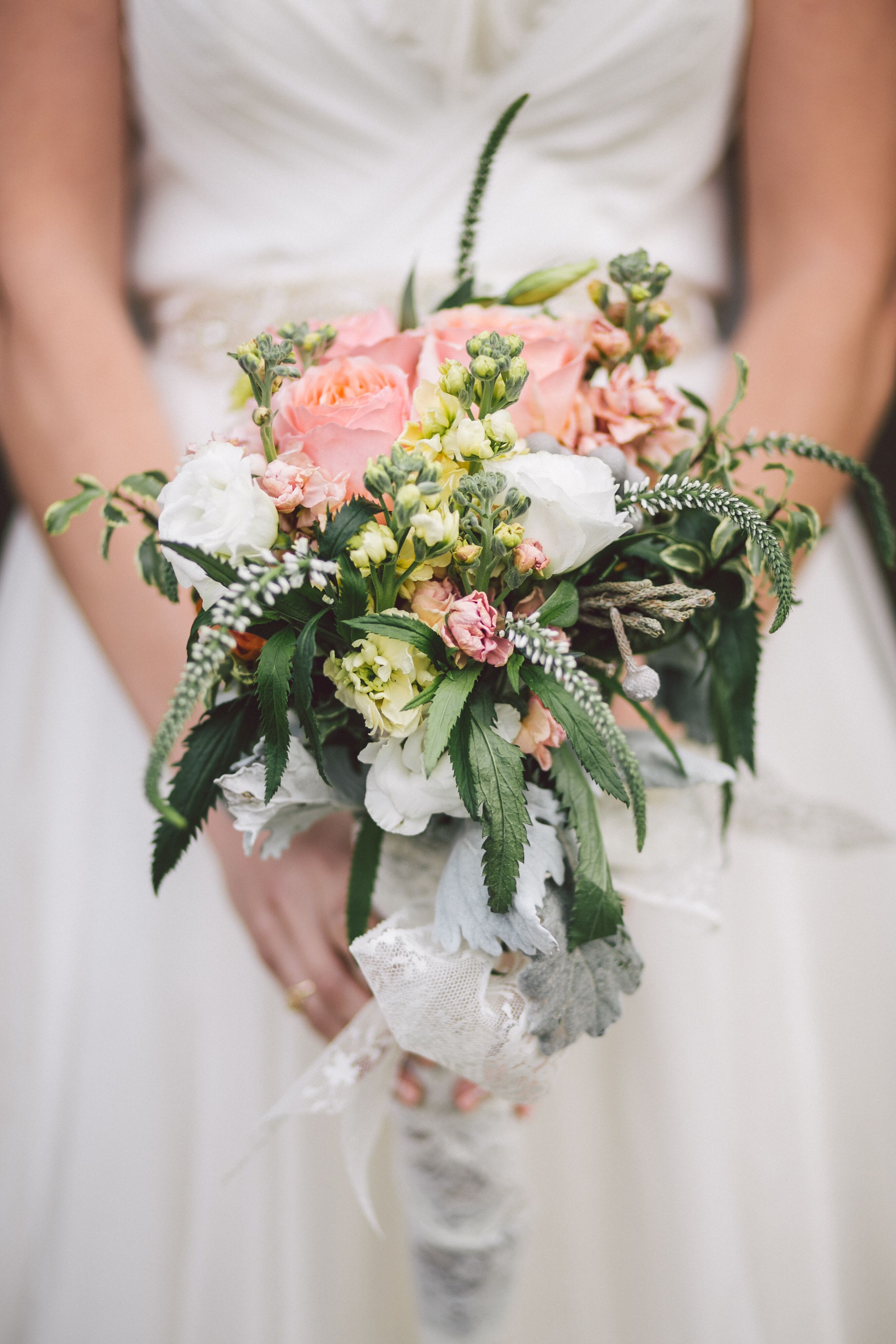 Small Blush and Mixed Greens Wedding Bouquet