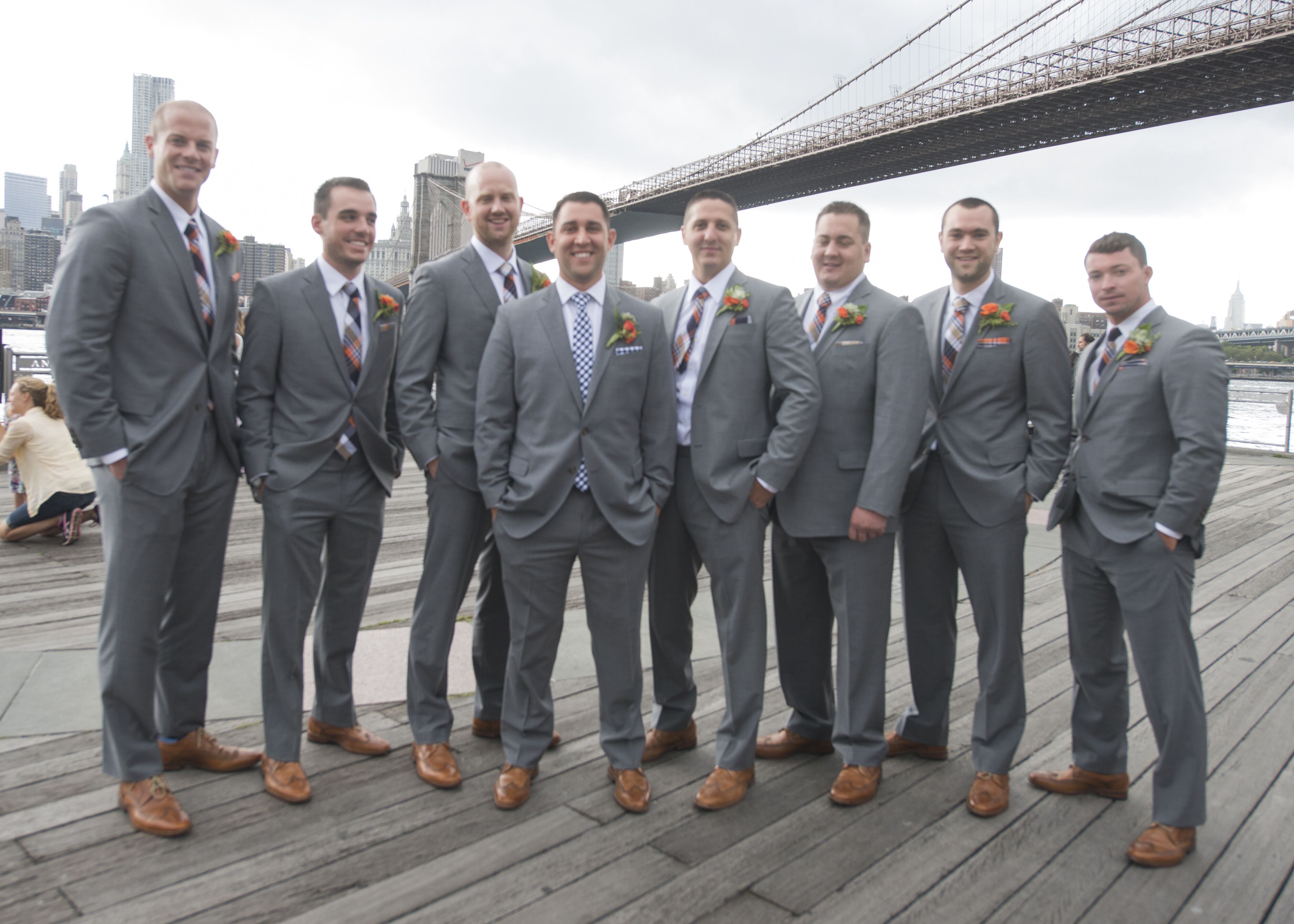 Gray Suits With Orange And Navy Ties