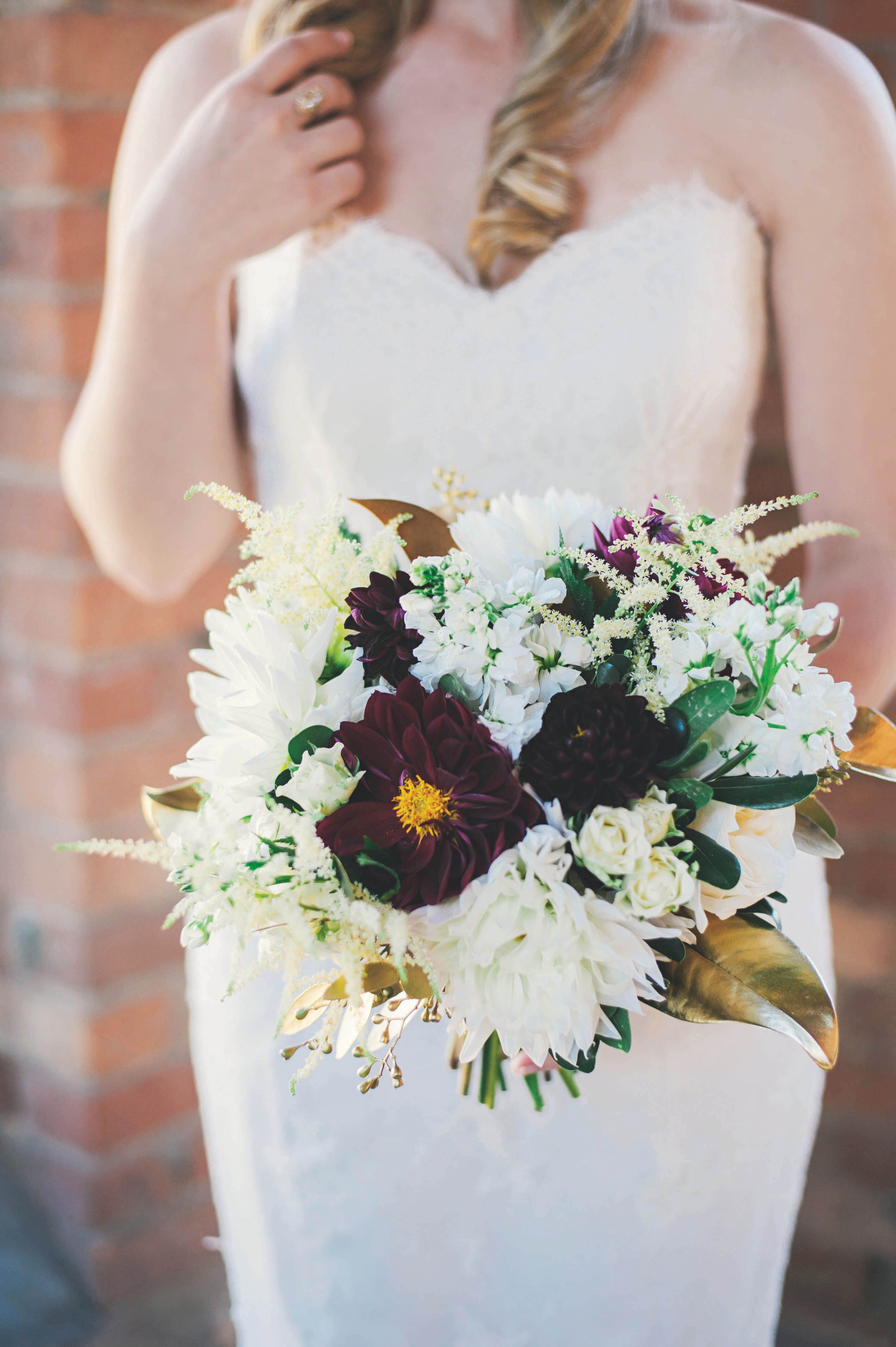 White, Plum and Gold Bridal Bouquet