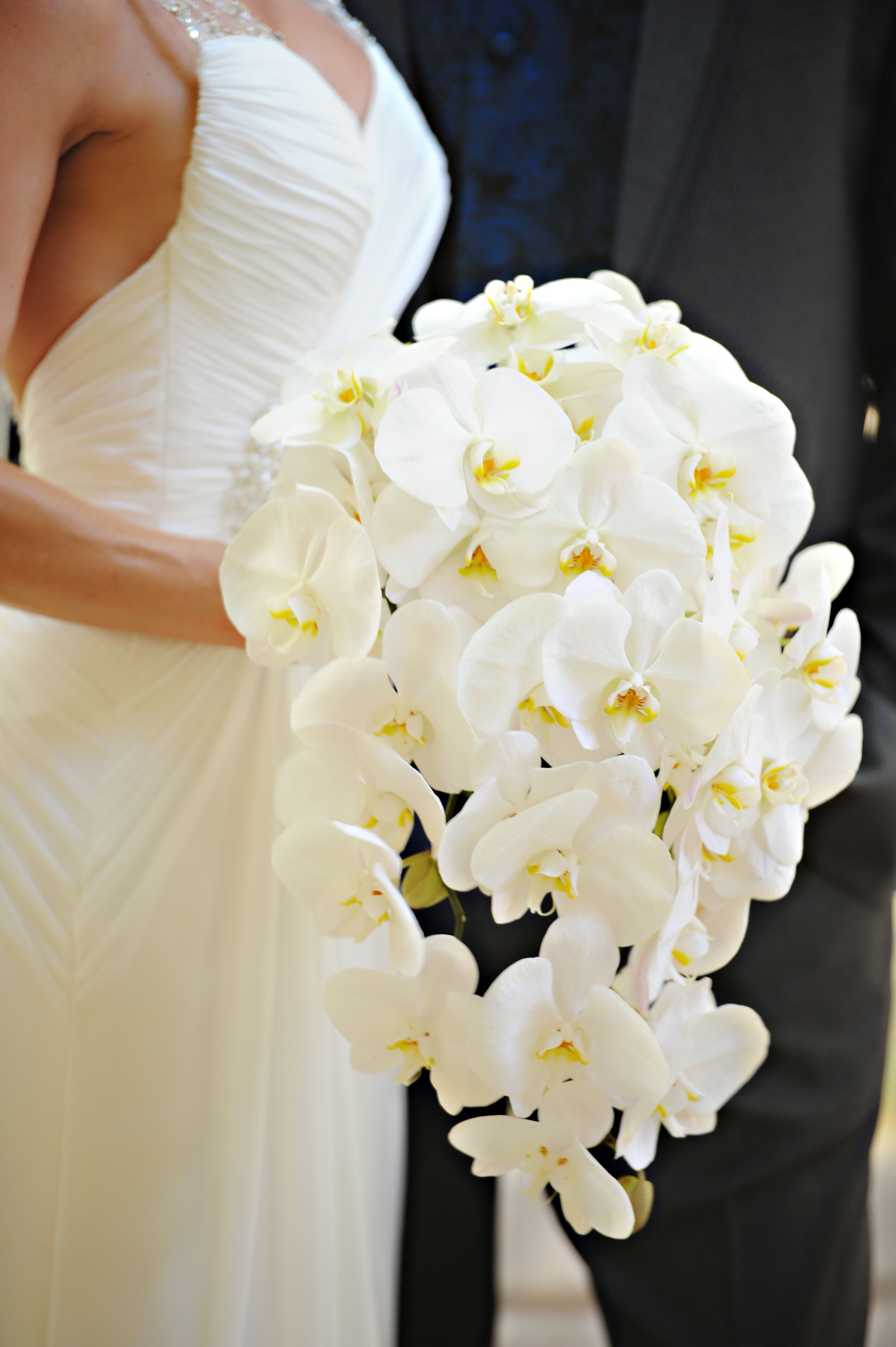 Cascading White Cymbidium Orchid Bouquet