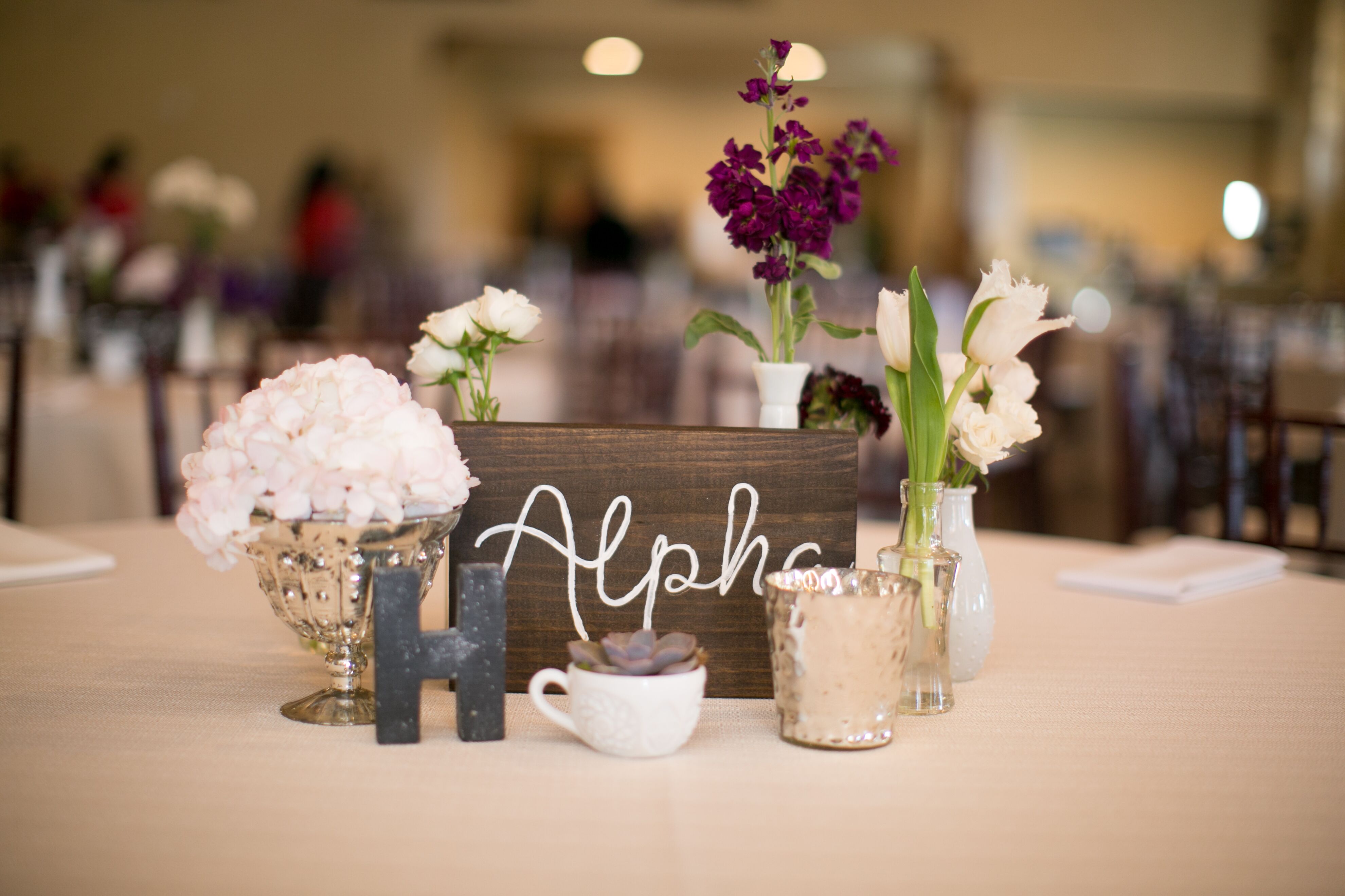 Rustic Centerpieces With Wood Table Marker