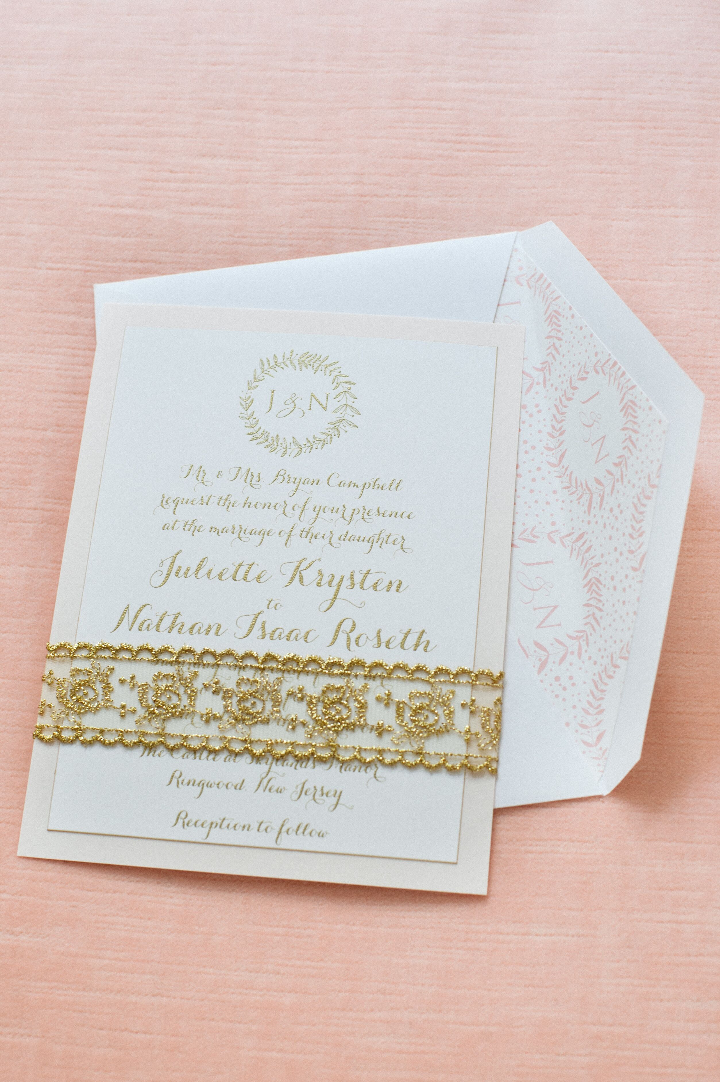 Gold and Ivory Invitation with Monograms