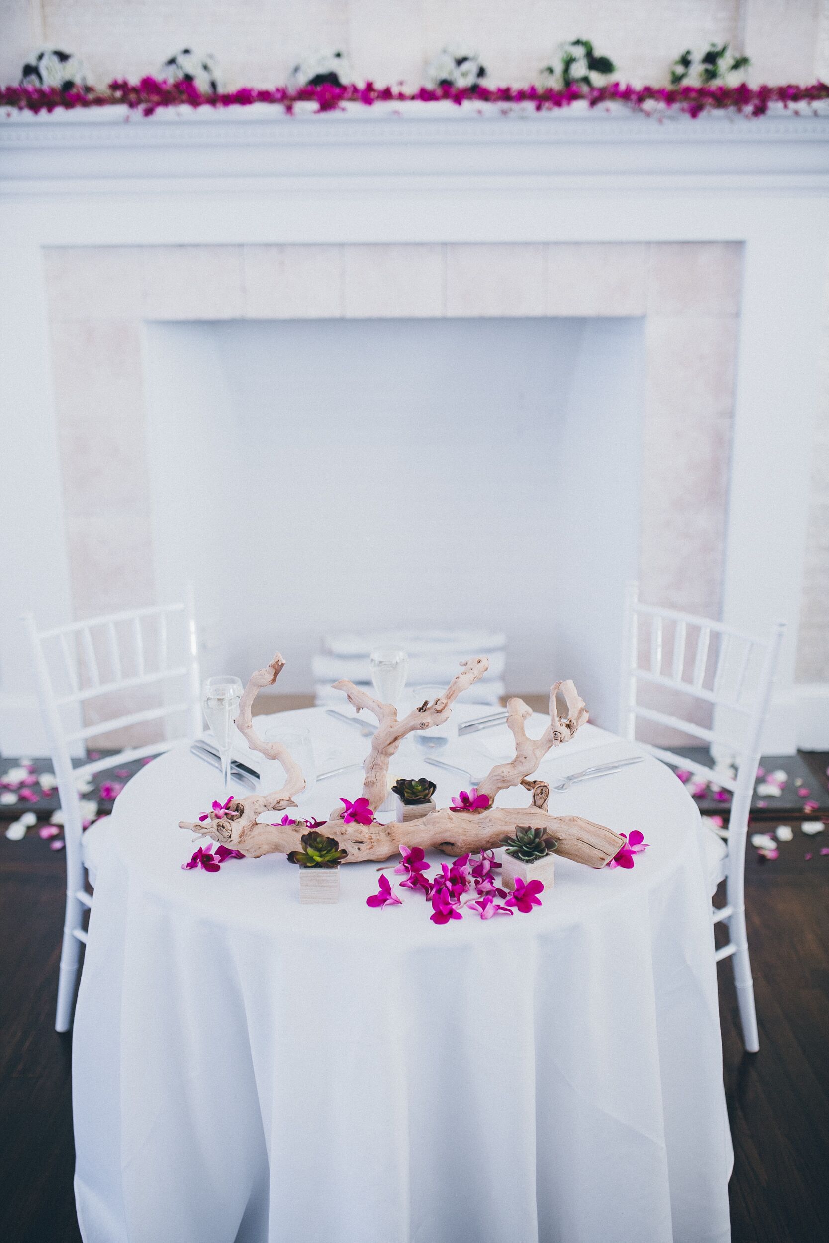 Modern White and Fuchsia Wedding Reception Decor