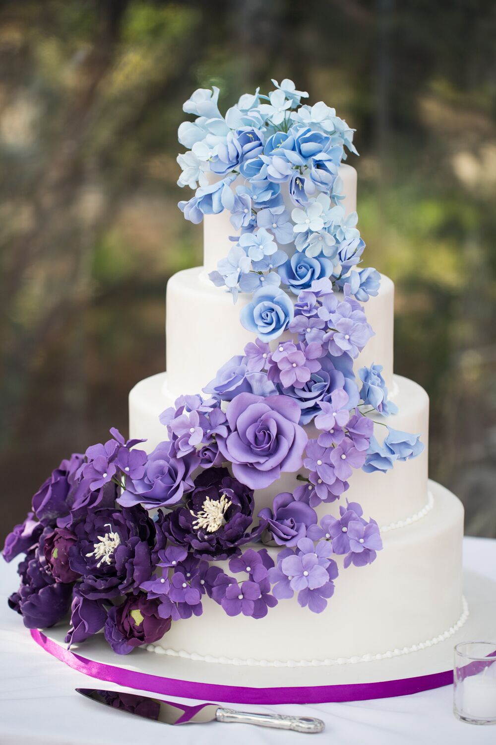 Ombre Blue and Purple Wedding Cake