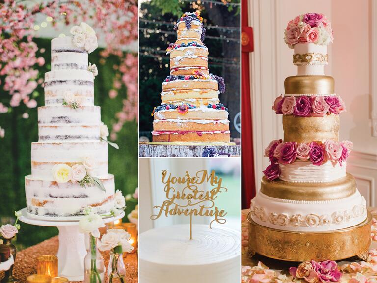 Tall wedding cakes with floral and berry details