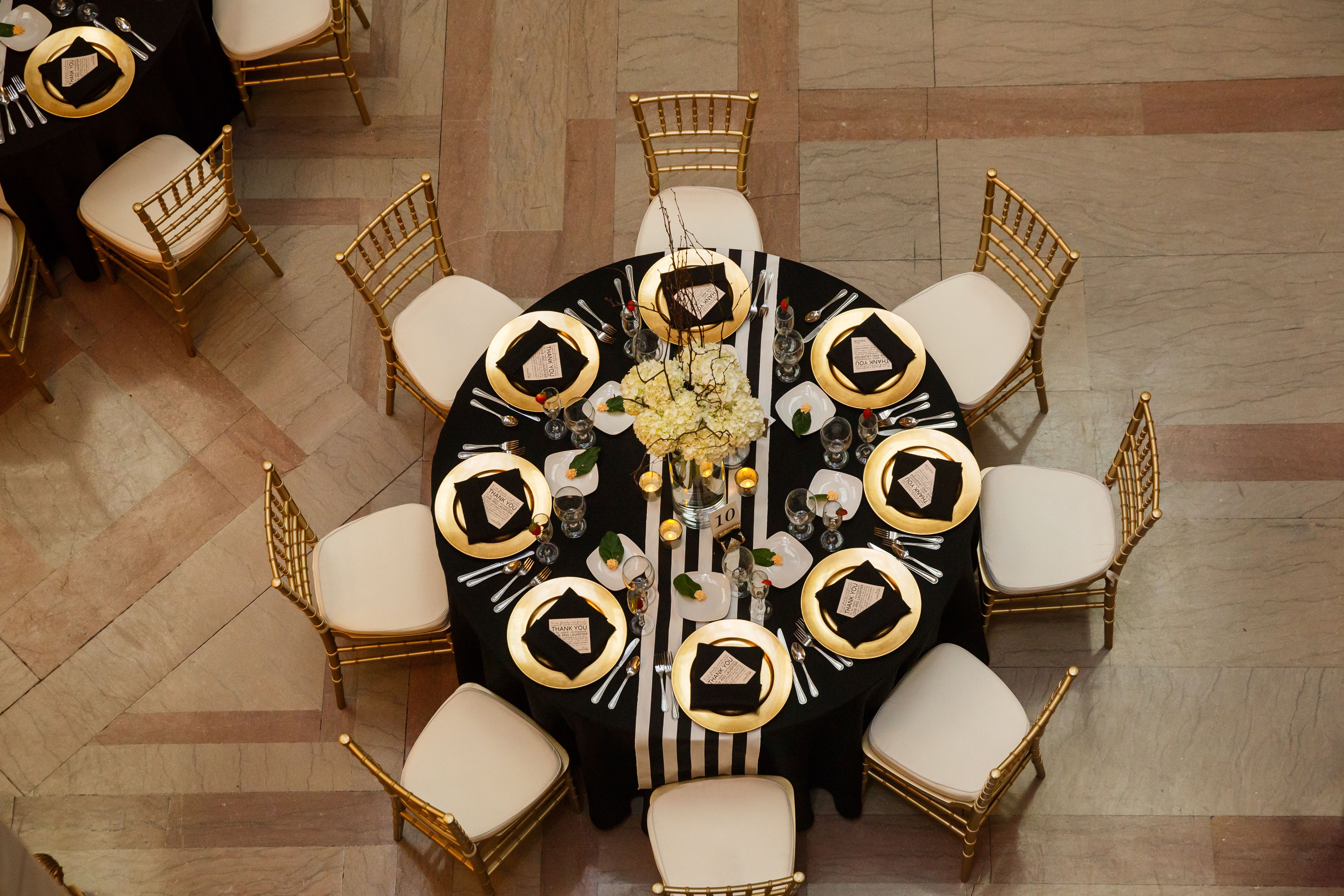 White, Black and Gold Table Decor