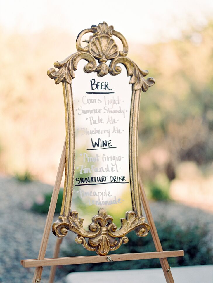 Elegant Gold-Framed Mirror Bar Menu