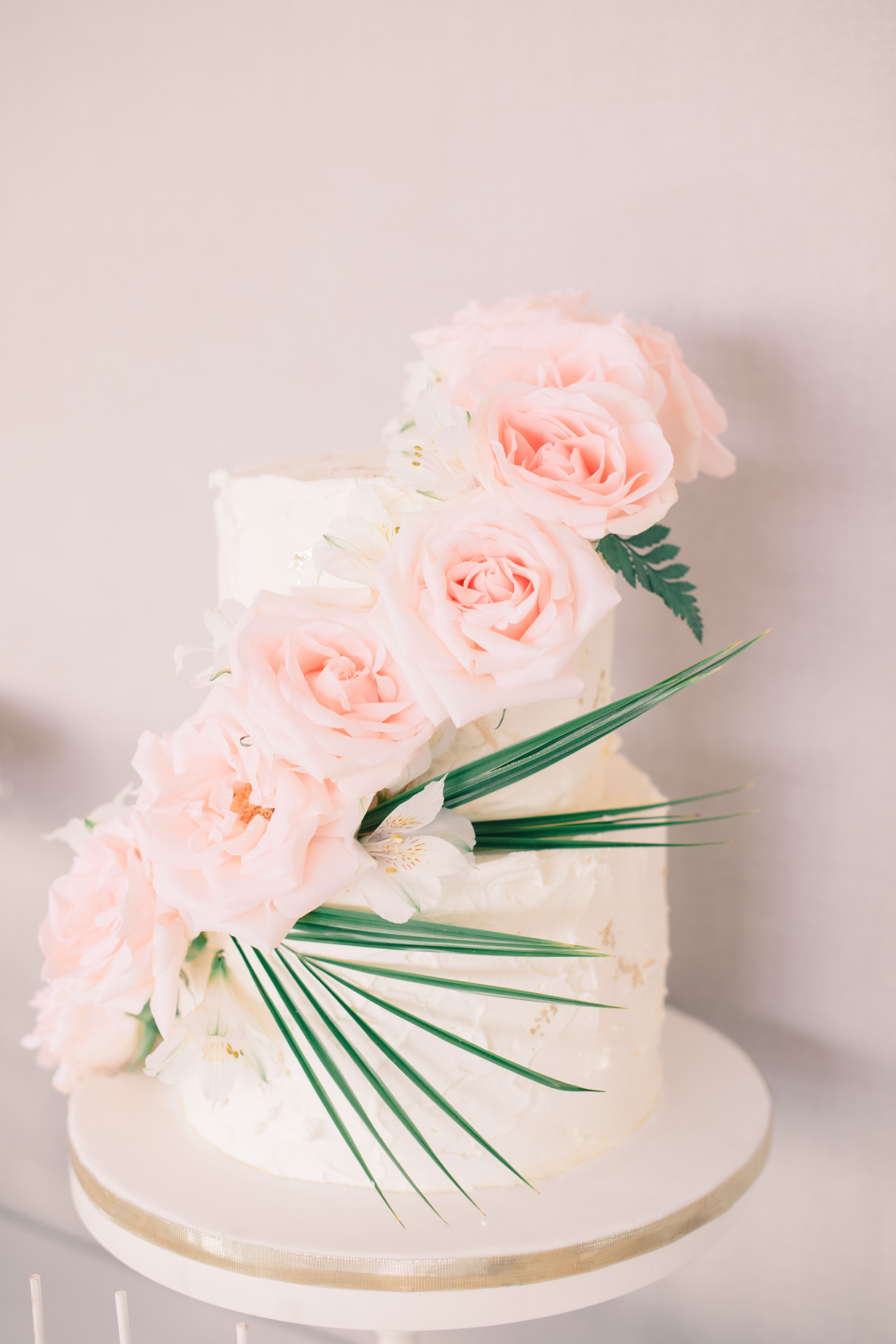 Two-Tier Wedding Cake With Cascading Roses