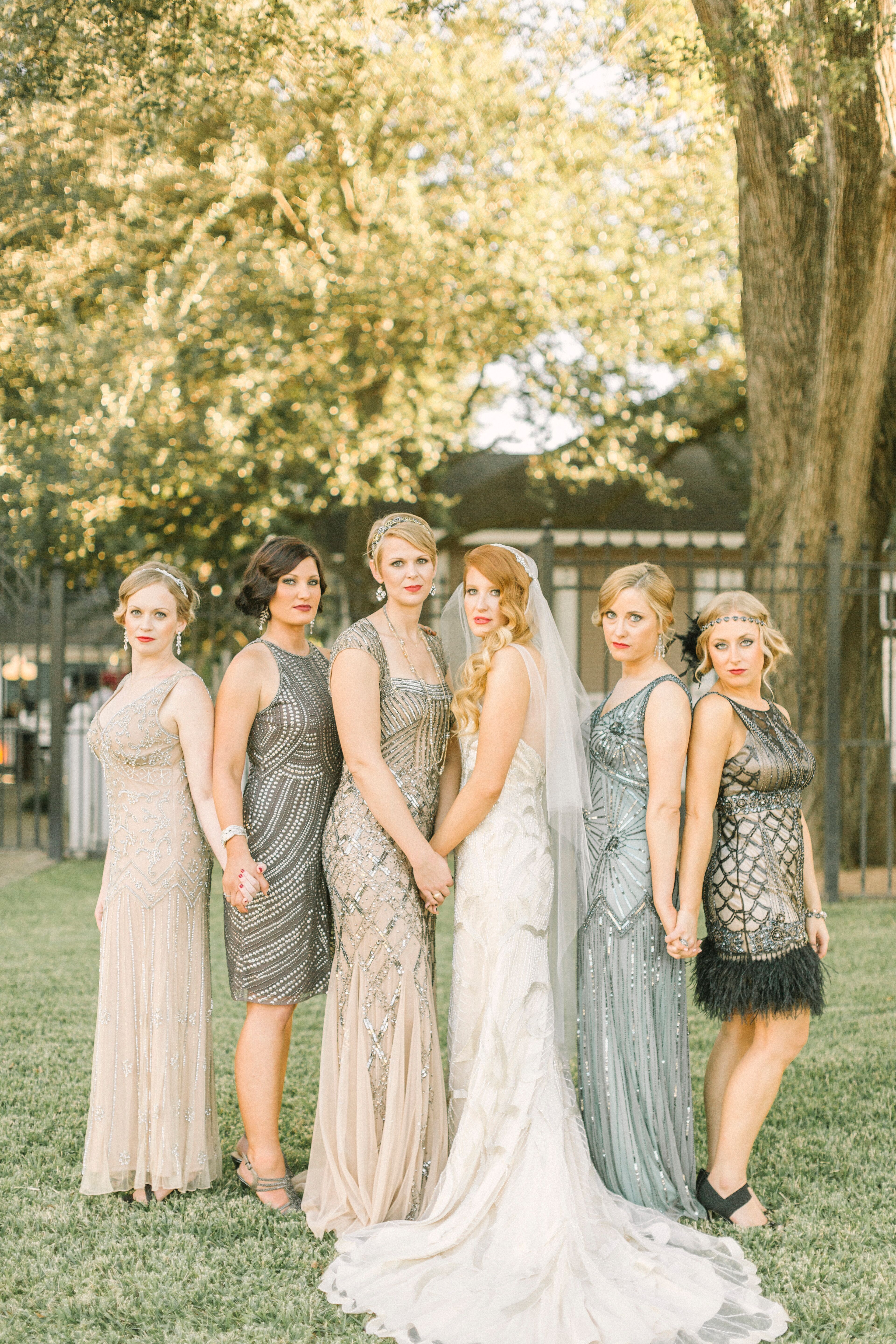 Art Deco Sparkly Neutral Bridesmaid Dresses