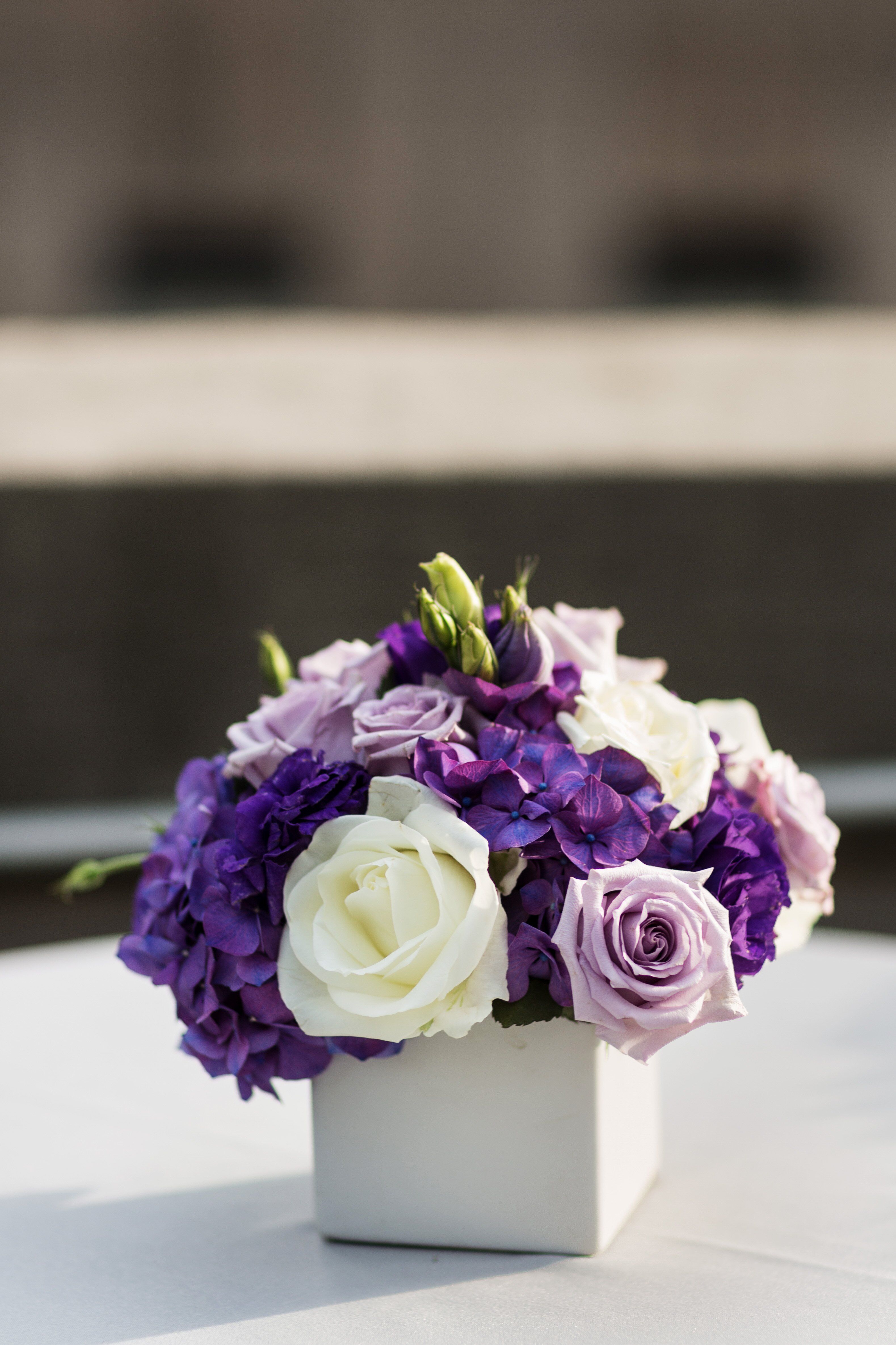 Purple and White Centerpieces