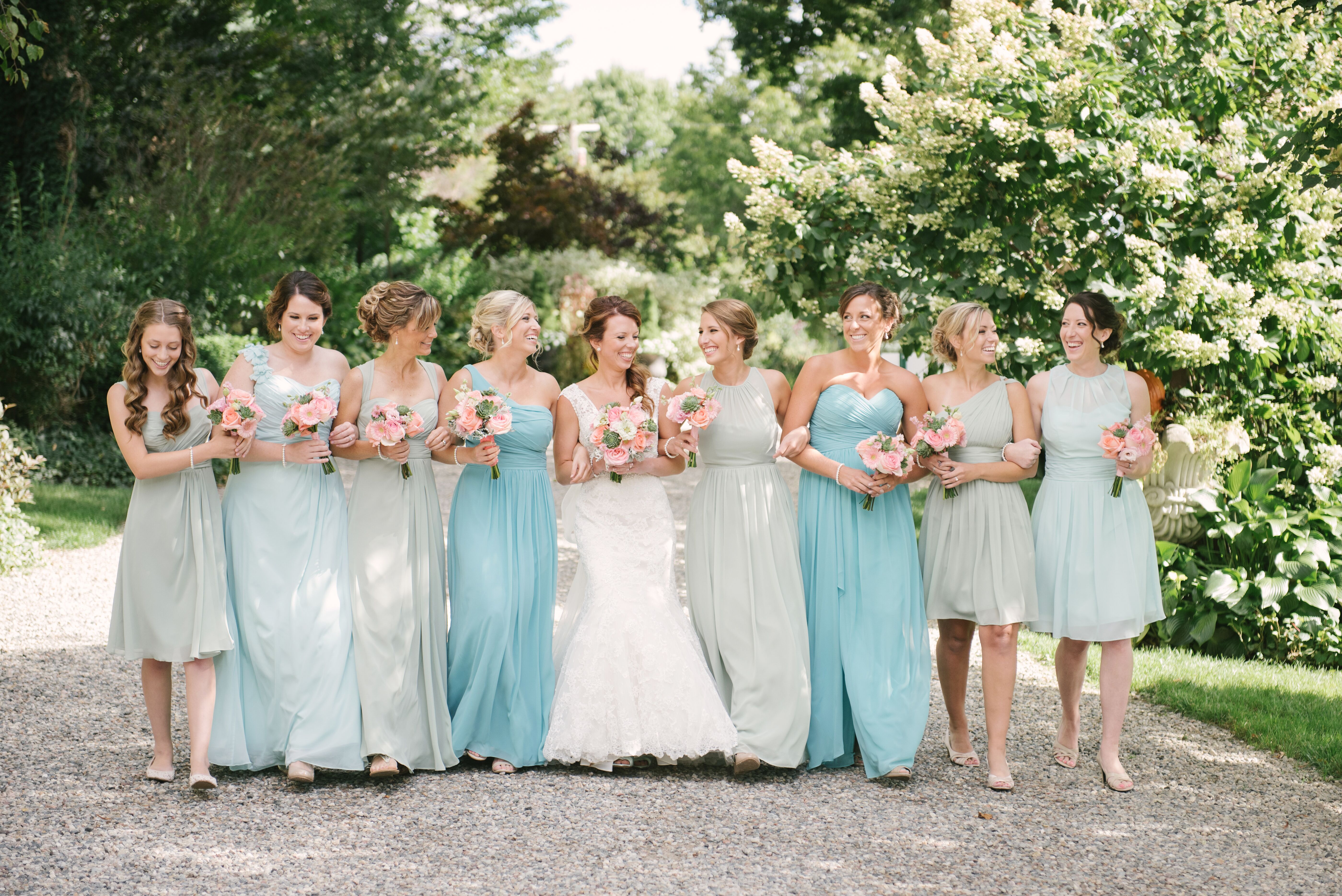 Mixed blue 2024 bridesmaid dresses