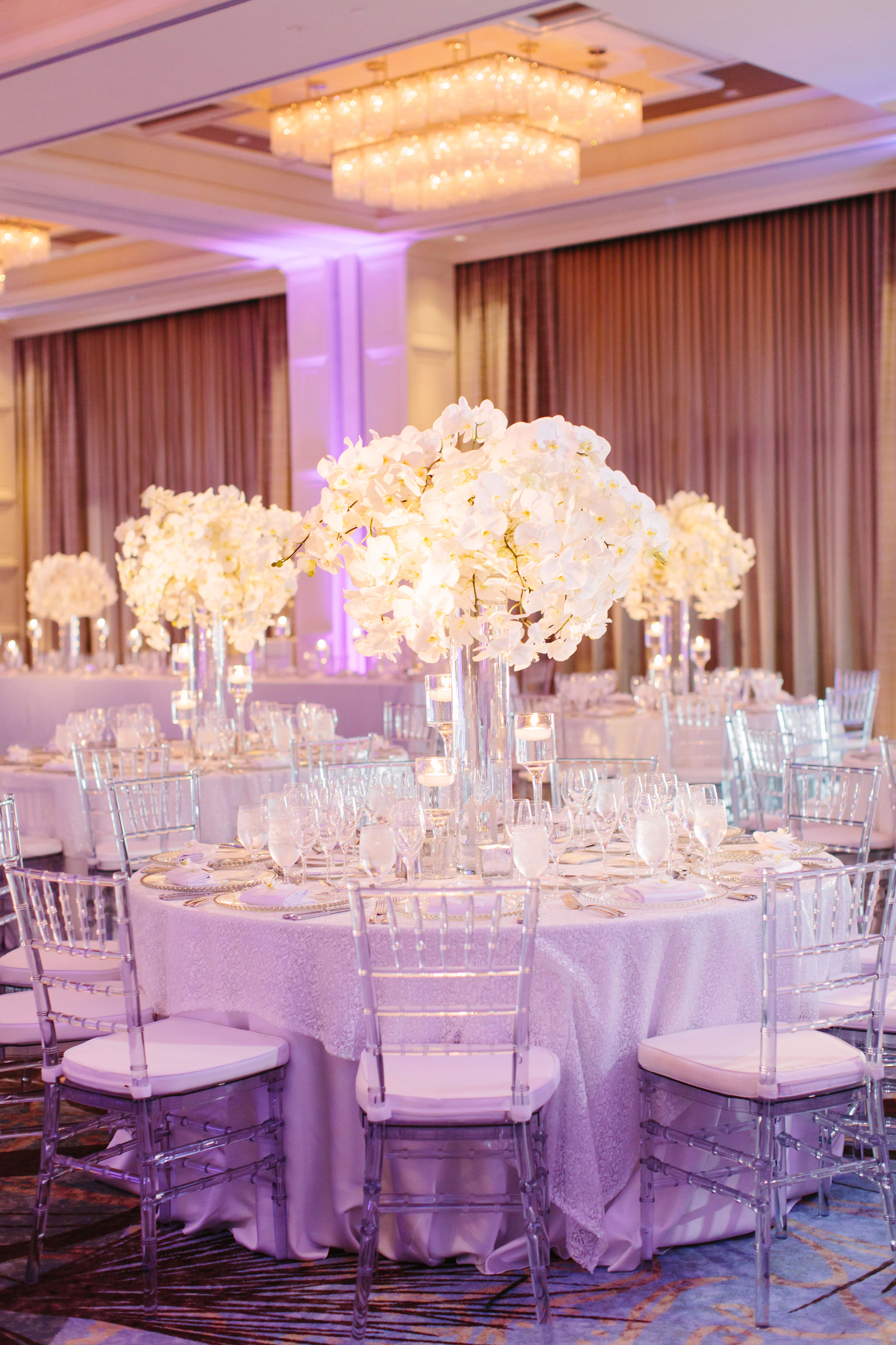 White Reception Decor with Glass Accents