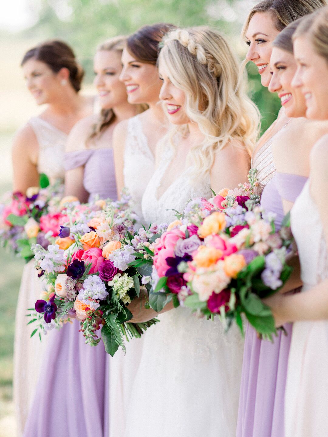 Bride and Bridesmaids With Lush Bouquets